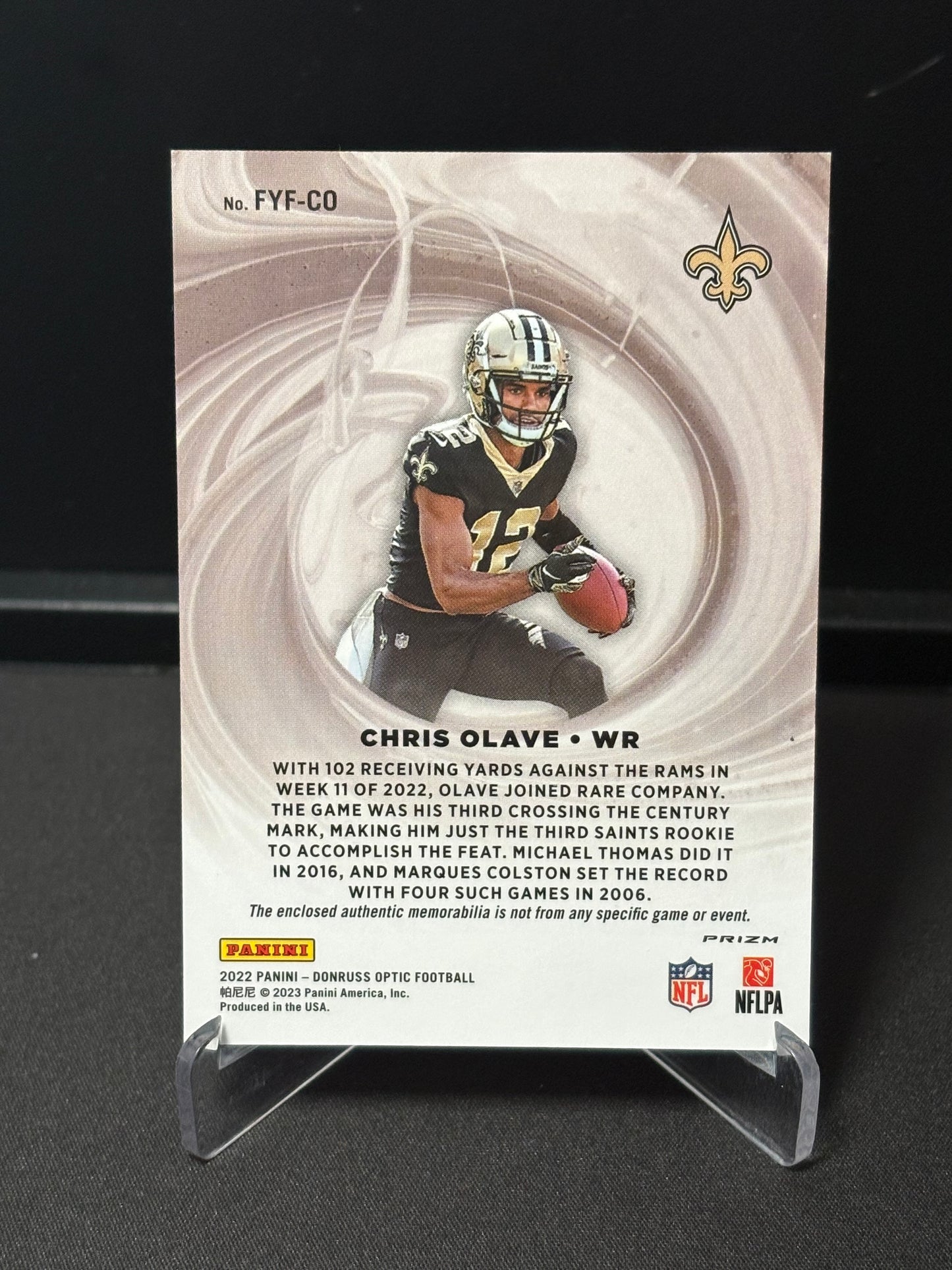 Chris Olave RC Panini Donruss Optic 2022 "First Year Fresh" New Orléans Saints