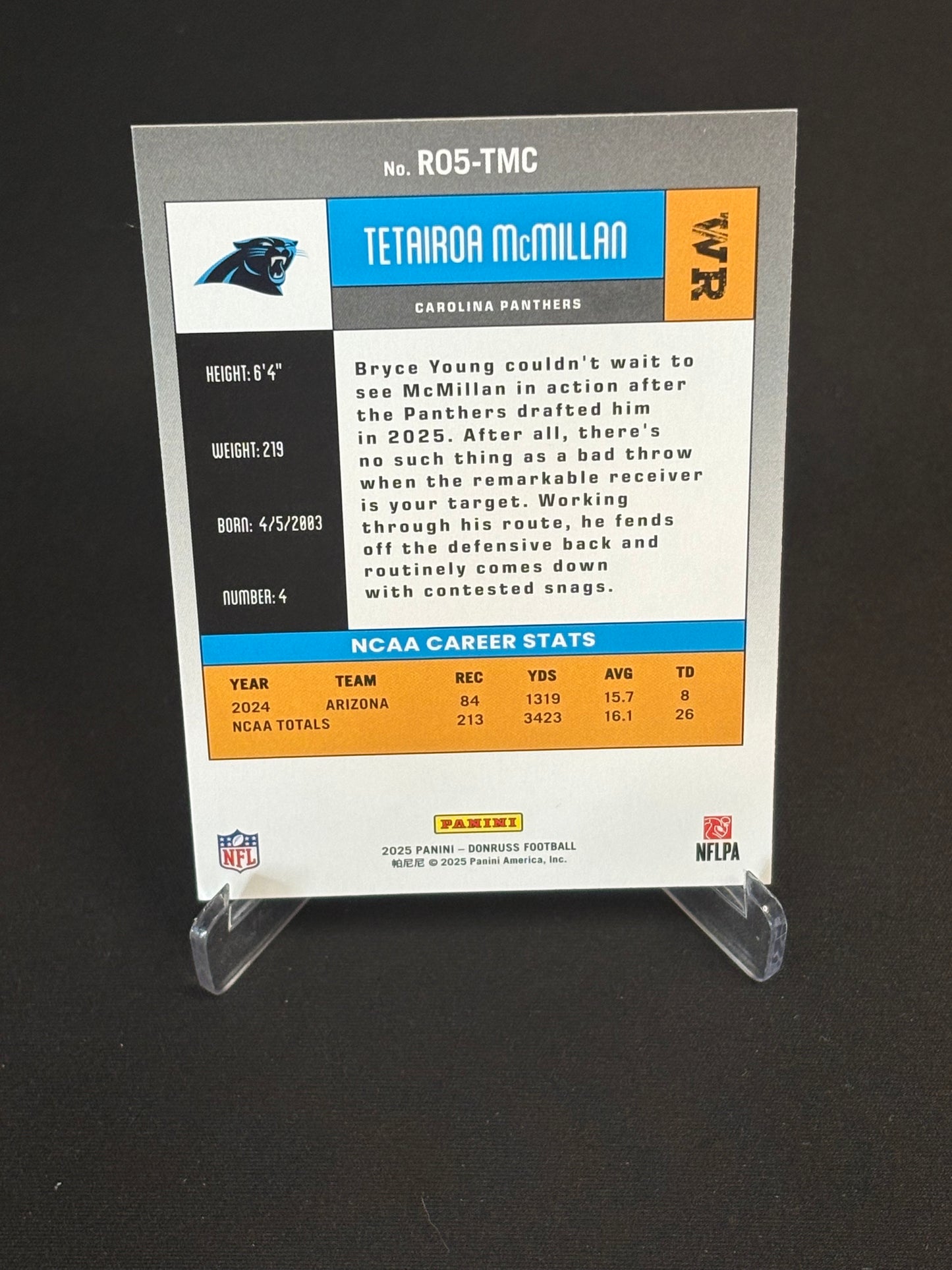 Tetairoa McMillan RC Donruss 2025 "Donruss Retro" Carolina Panthers