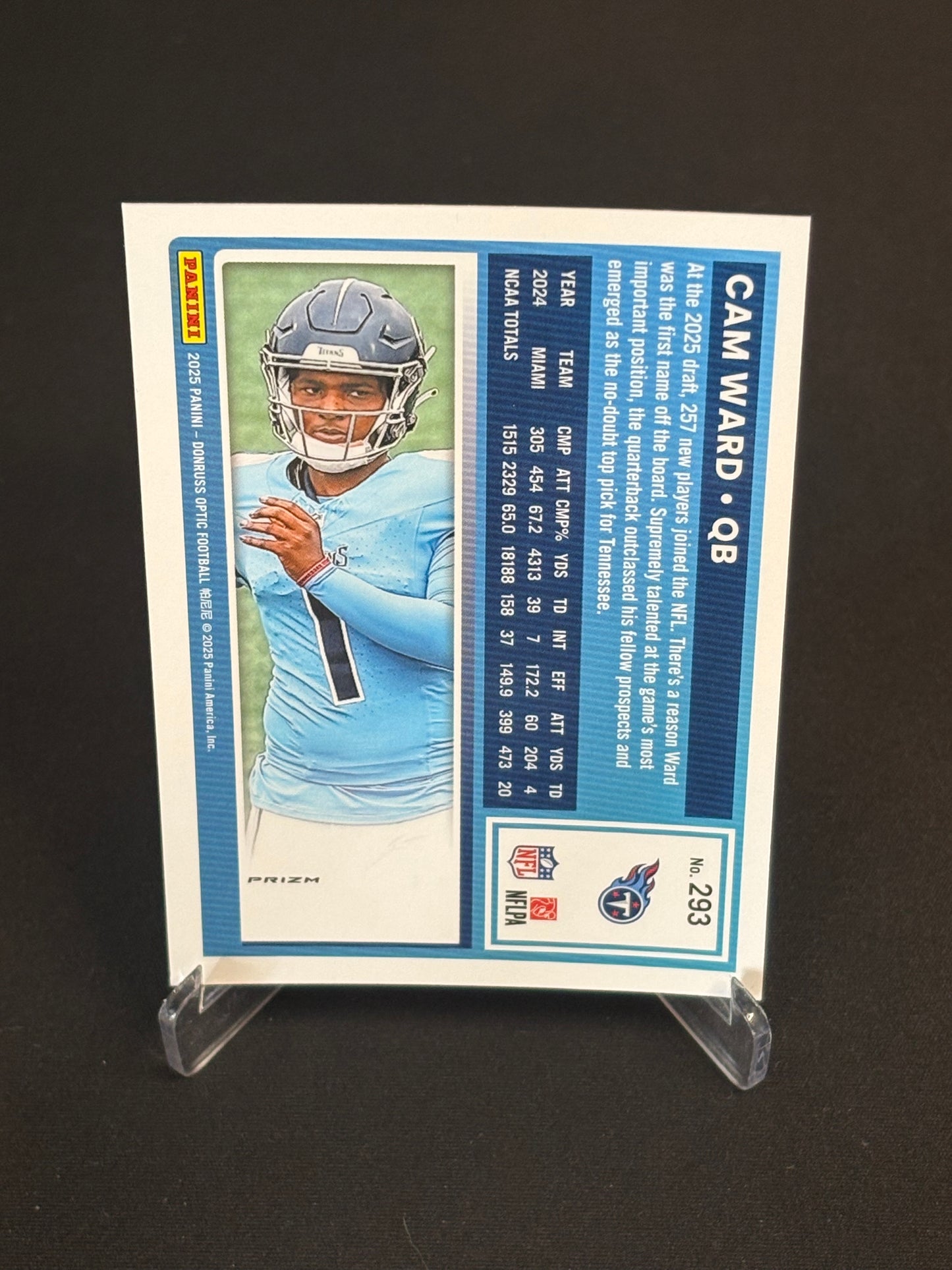 Cam Ward RC Donruss Optic 2025 "Purple Shock" Tennessee Titans