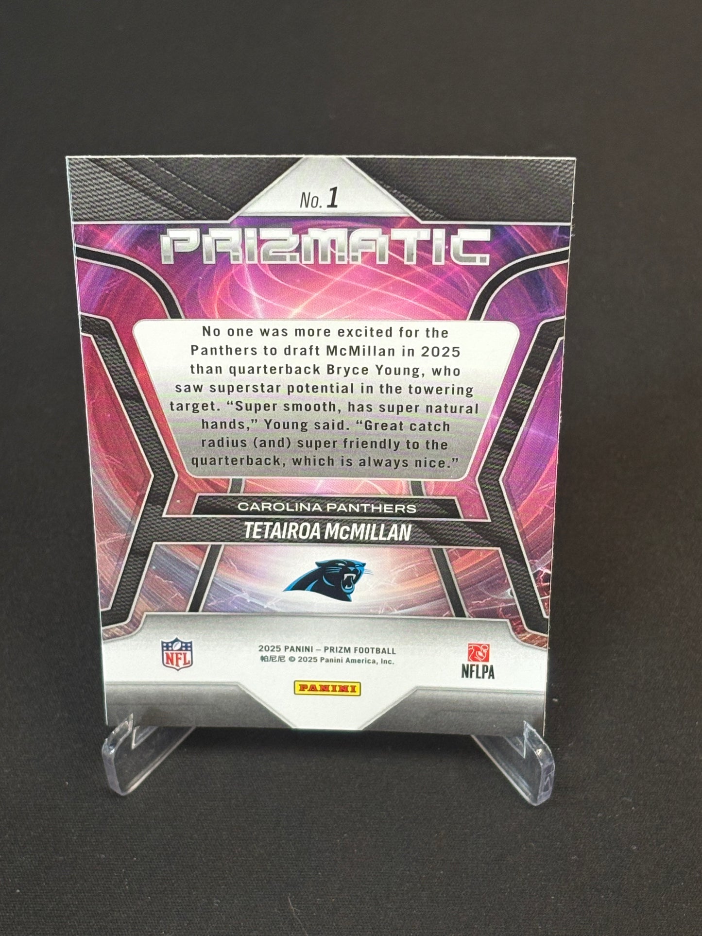 Tetairoa McMillan RC Prizm 2025 "Prizmatic Base" Carolina Panthers