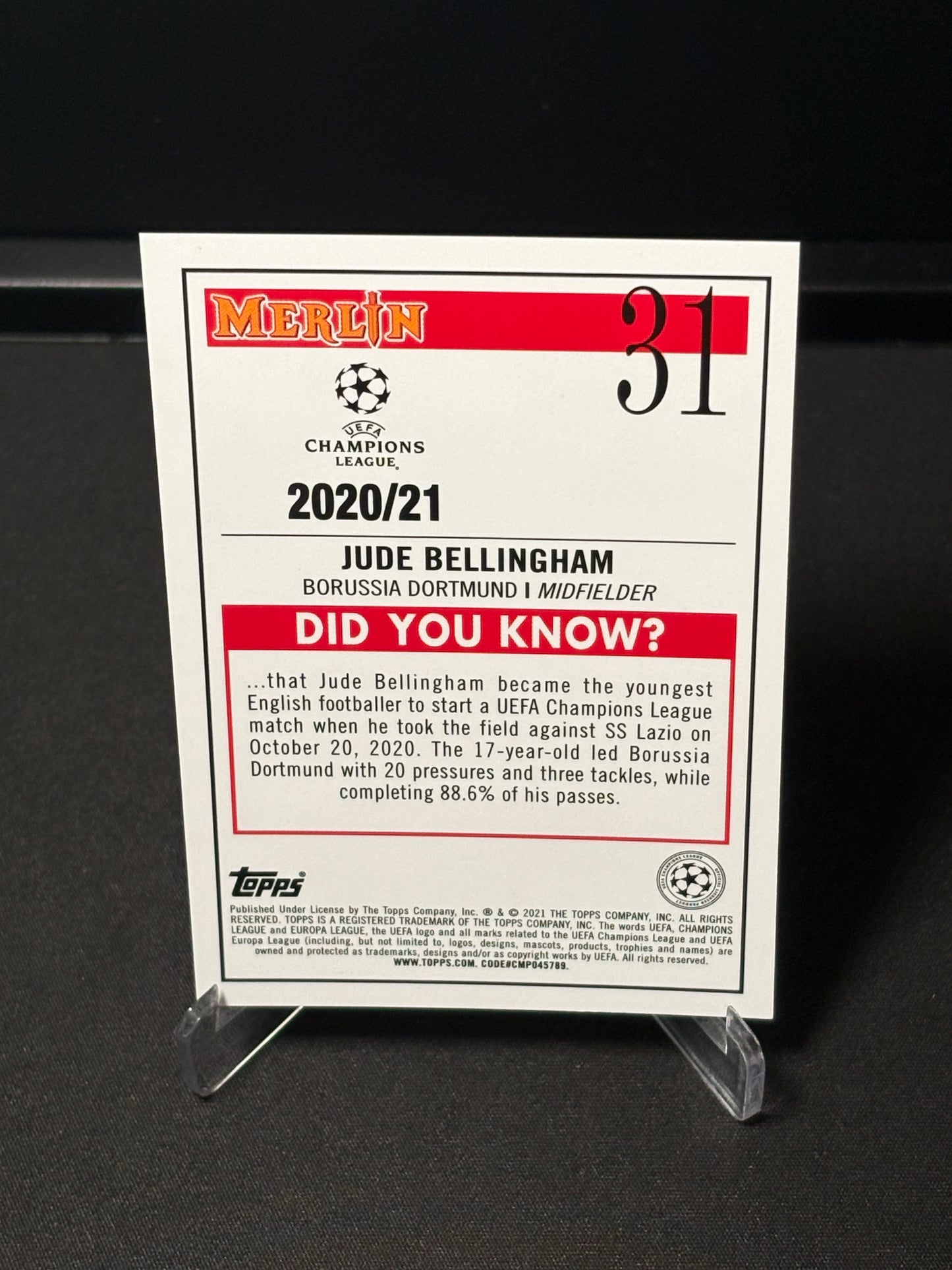 Jude Bellingham RC Topps Merlin 2020 "Refractor" B.Dortmund
