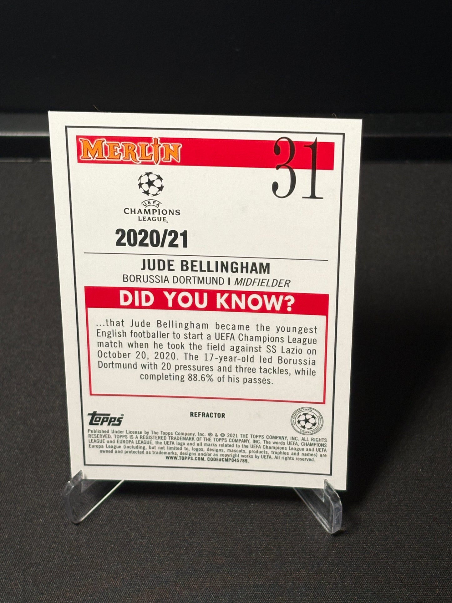 Jude Bellingham RC Topps Merlin 2020 "Refractor" B.Dortmund