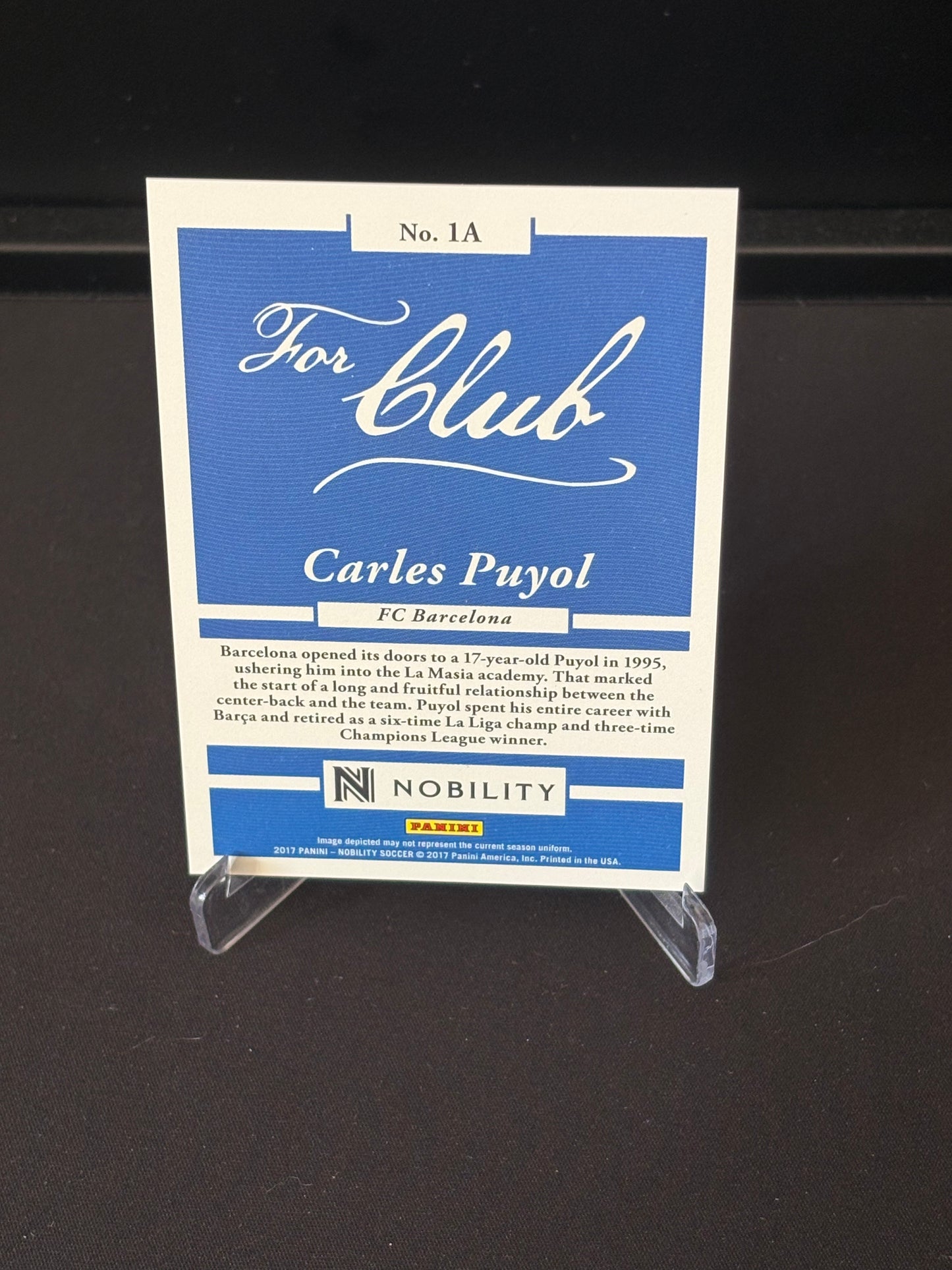 Carles Puyol Panini Nobility 2017 "For Club" Barcelone