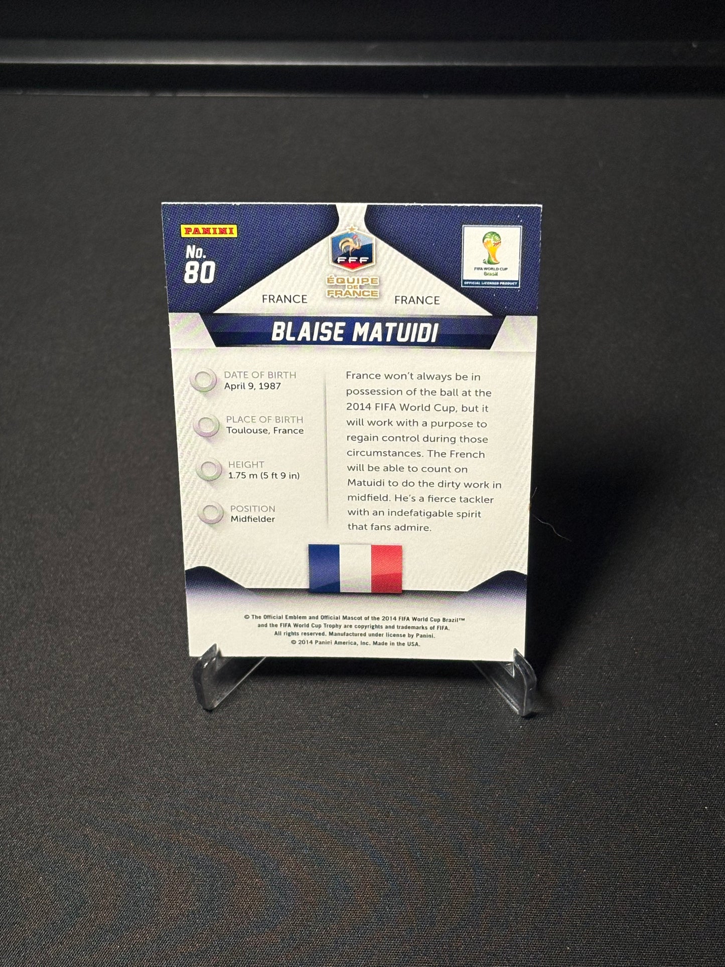 Blaise Matuidi Panini Prizm World Cup 2014 "Base" France