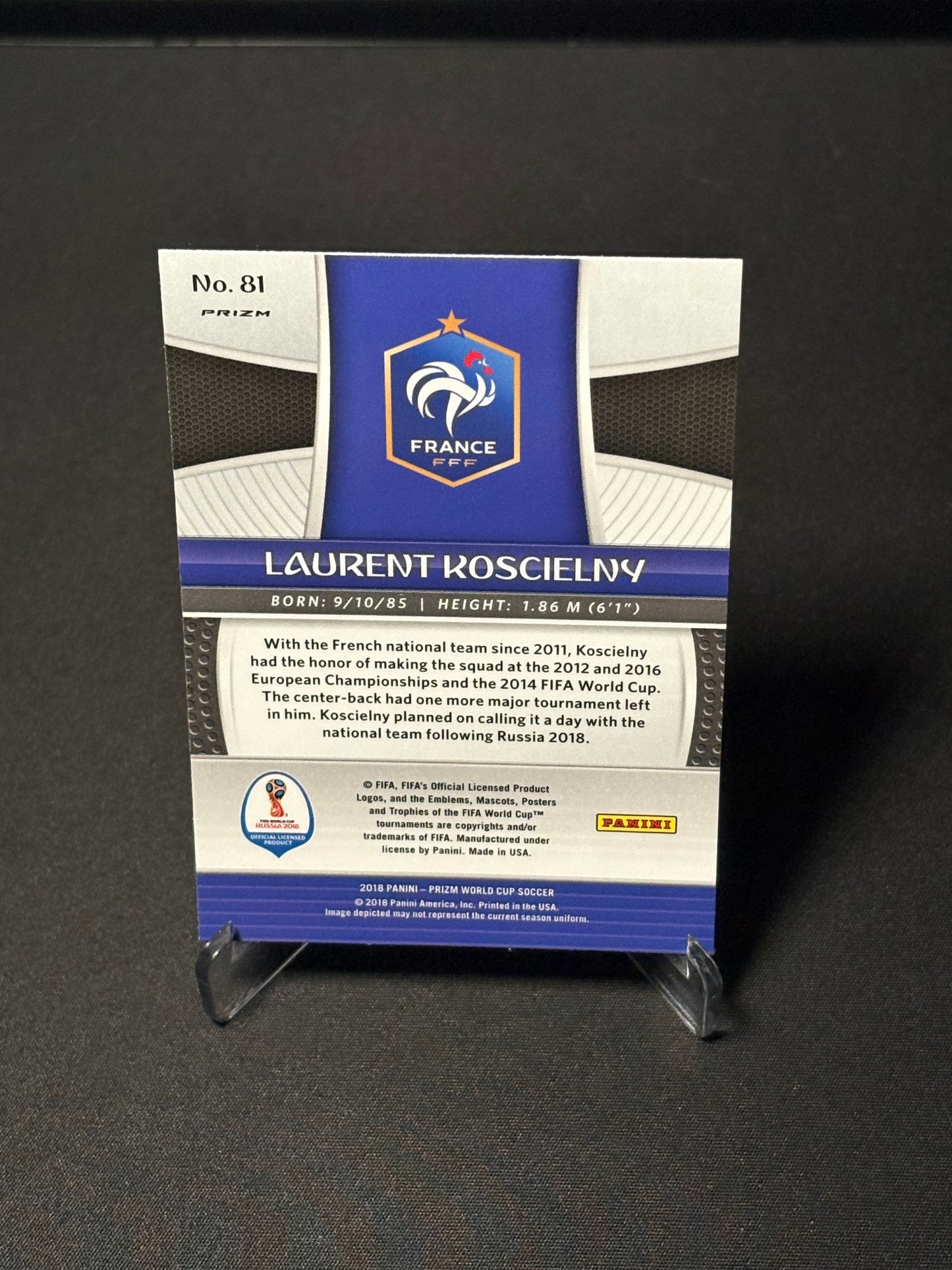 Laurent Koscielny Panini Prizm World Cup 2018 "Blue White Red" France