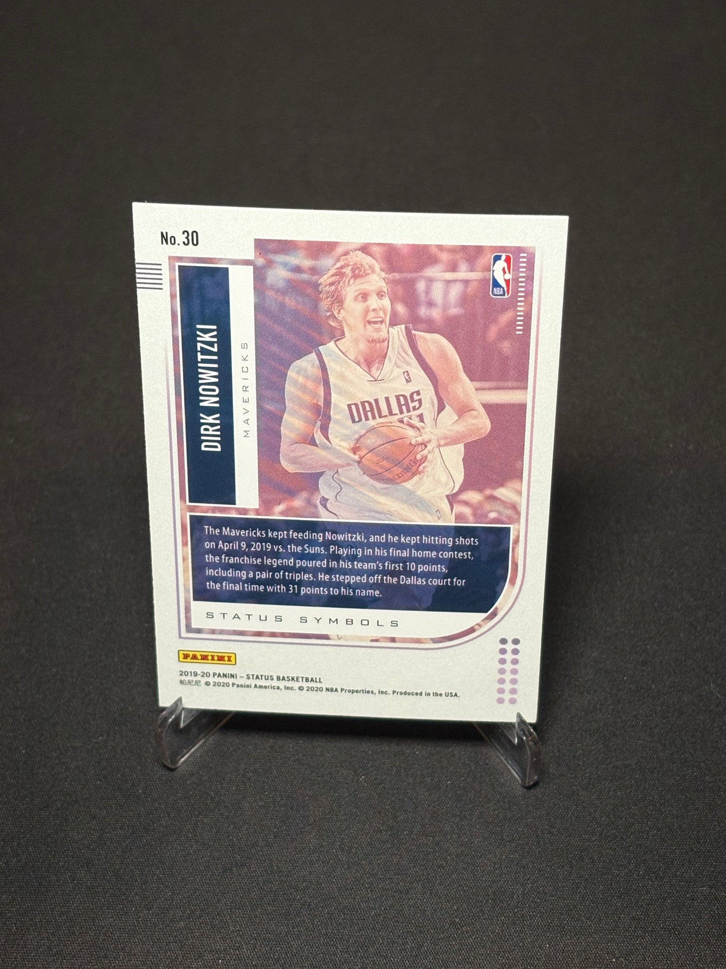 Dirk Nowitzki Panini Status 2019-20 "Symbols" Dallas Mavericks