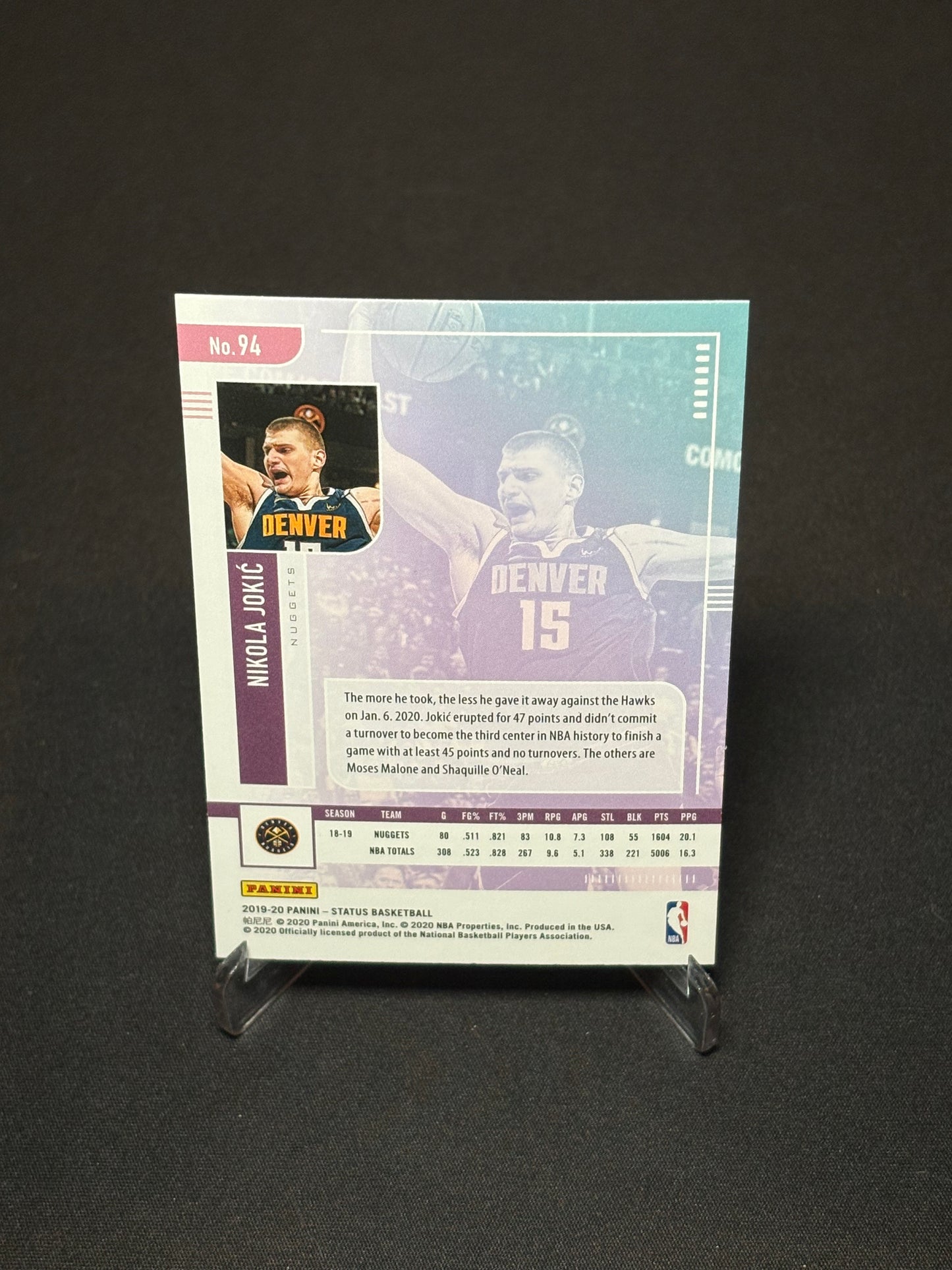 Nikola Jokic Panini Status 2019-20 "Base" Denver Nuggets