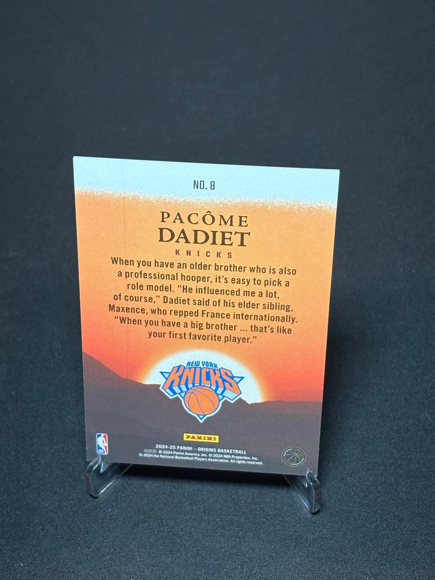 Pacome Dadiet RC Panini Origins 2024 "Dawn" New York Knicks