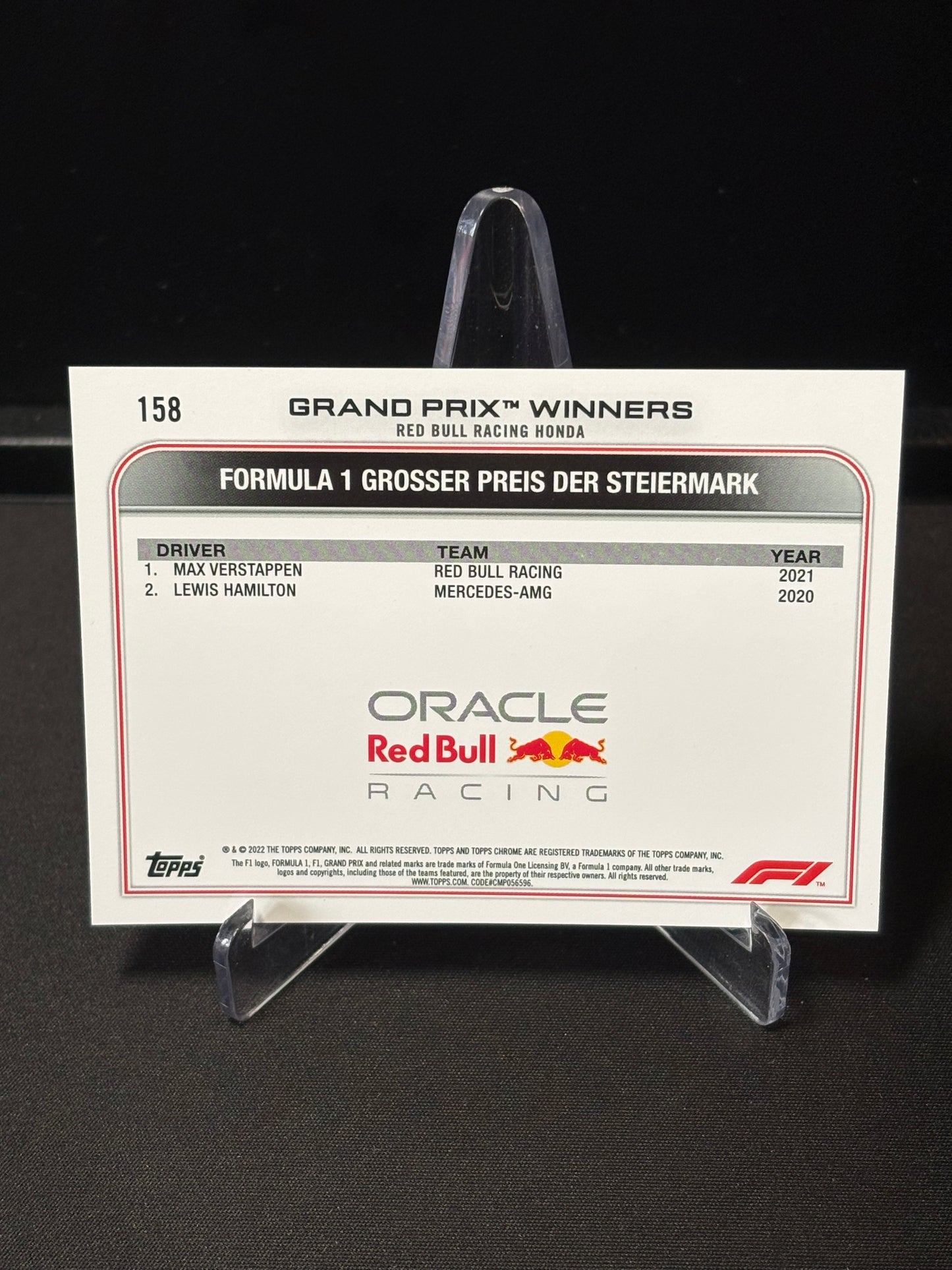 Max Verstappen Topps Chrome F1 2022 "GP Winner #158"