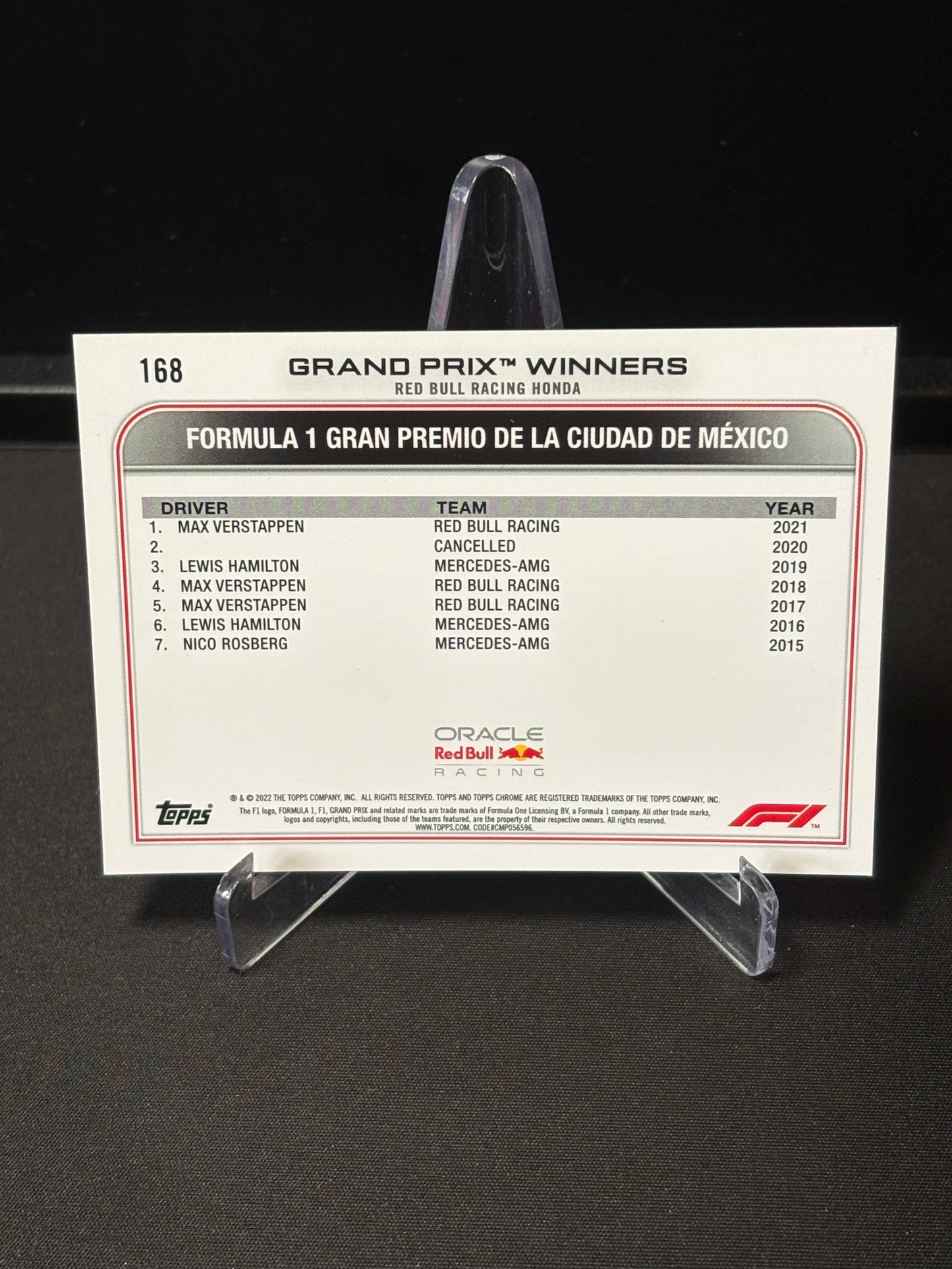 Max Verstappen Topps Chrome F1 2022 "GP Winner #168"