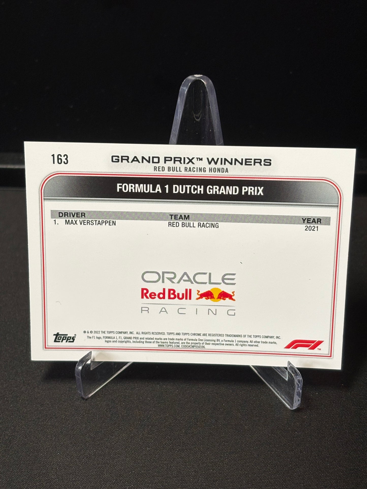 Max Verstappen Topps Chrome F1 2022 "GP Winner #163"