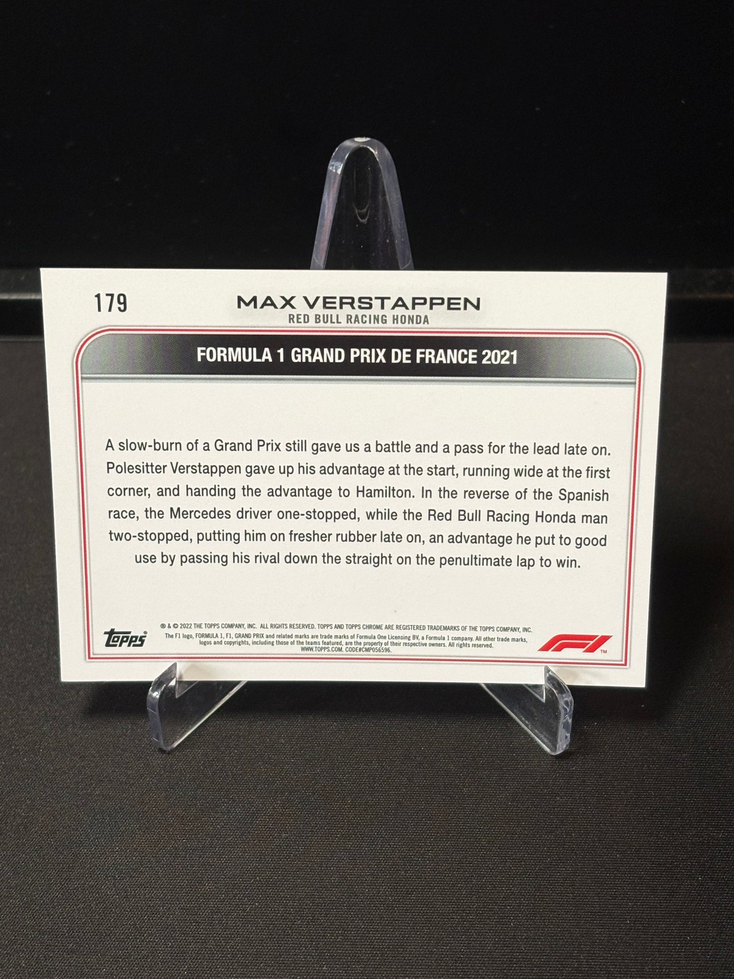 Max Verstappen Topps Chrome F1 2022 "Driver of the Day #179"