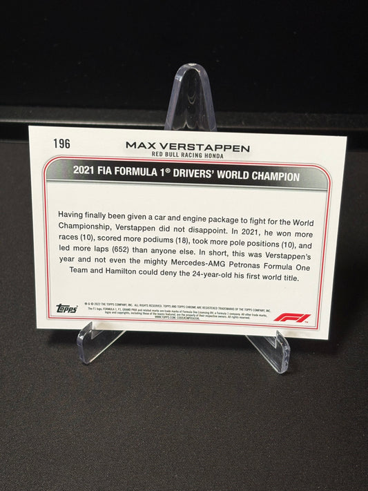 Max Verstappen Topps Chrome F1 2022 "Award Winners #196"