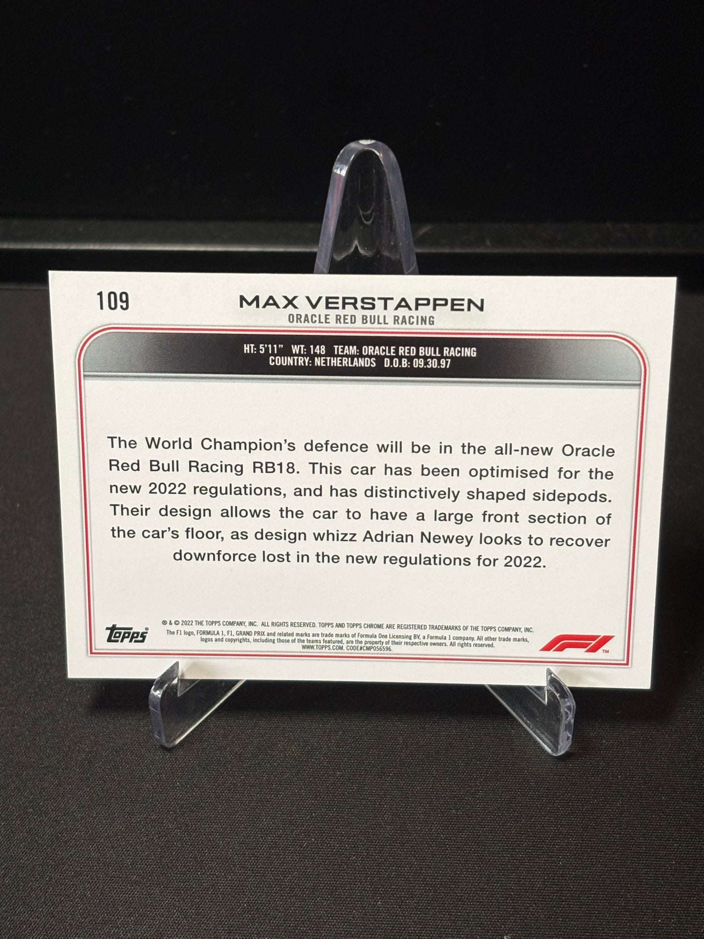 Max Verstappen Topps Chrome F1 2022 "Checker Flag"