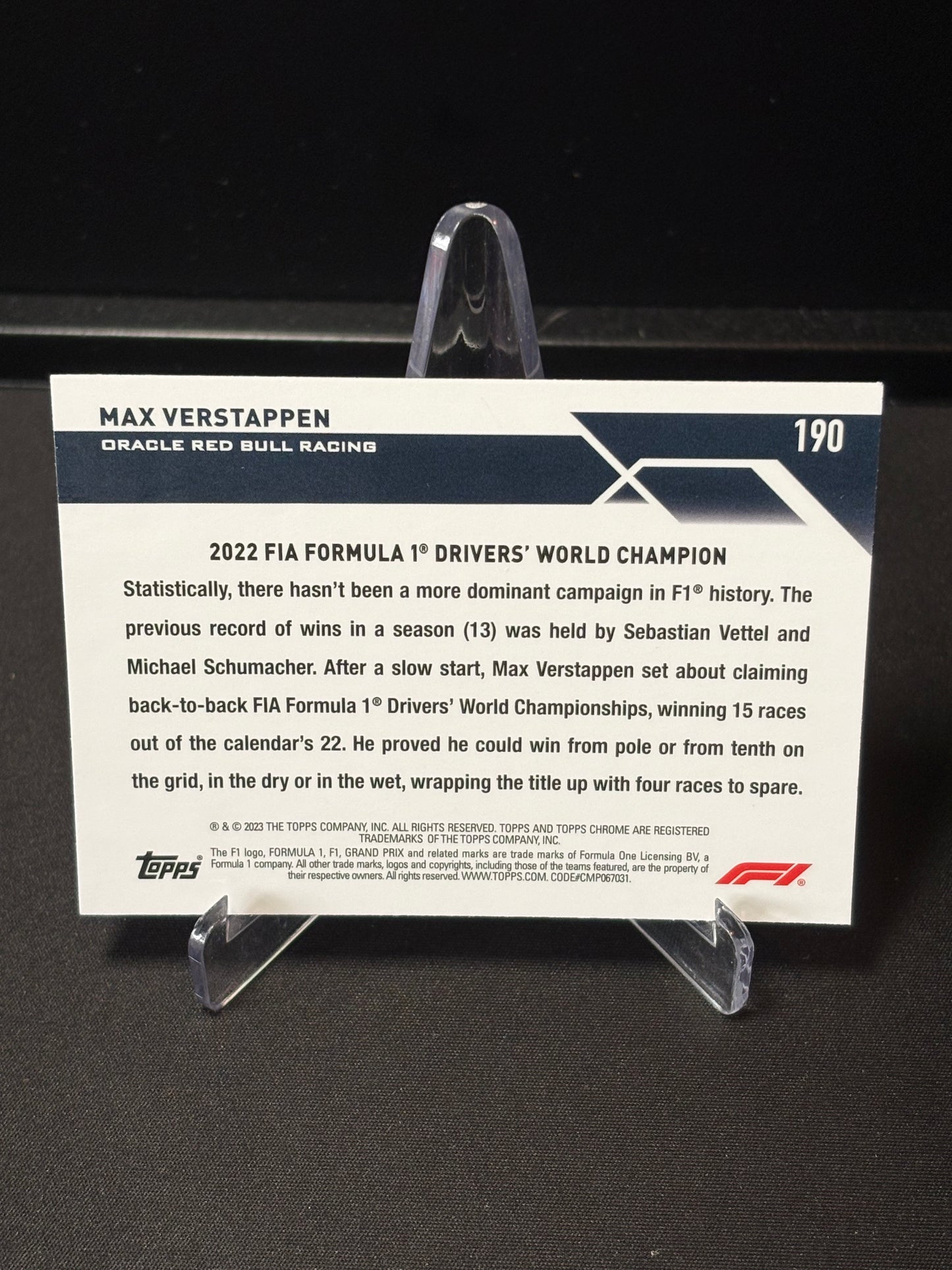 Max Verstappen Topps Chrome F1 2023 "Award Winners Pink Parallel /75"
