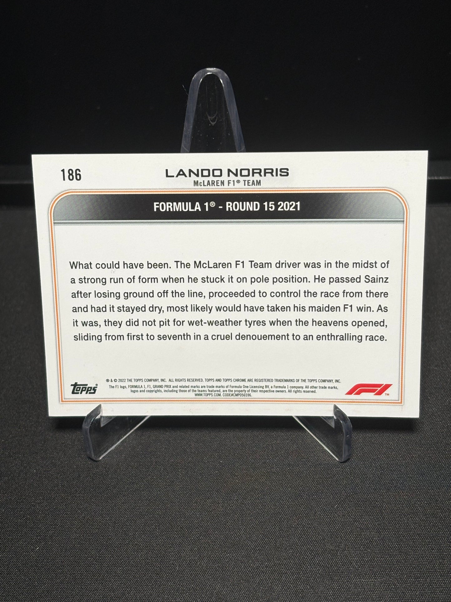 Lando Norris Topps Chrome F1 2022 "Driver of the Day #186"