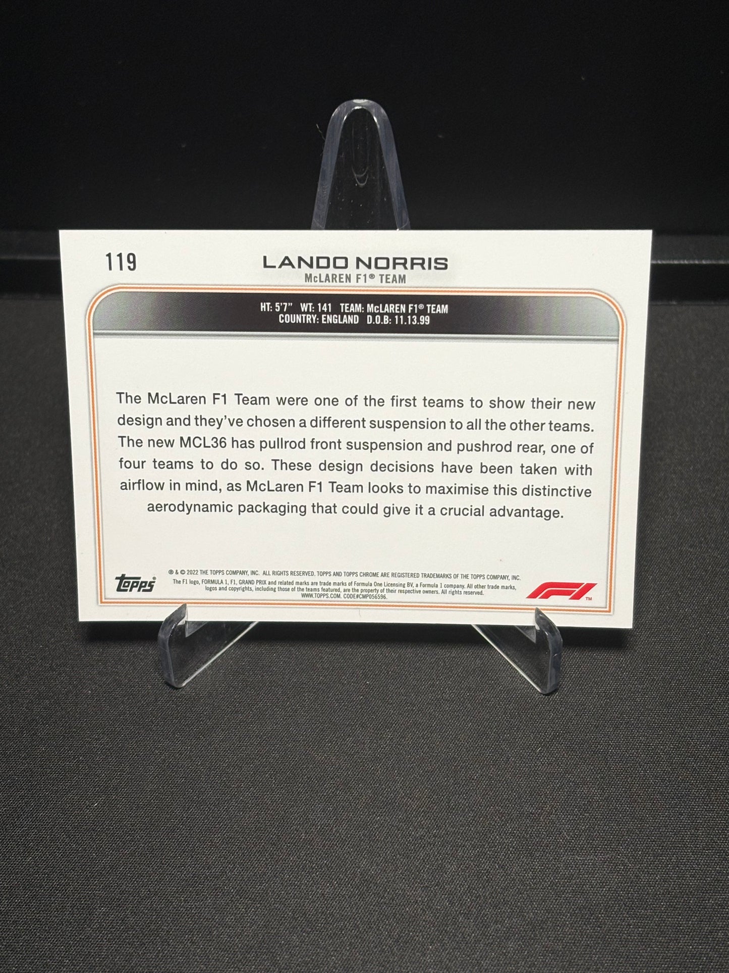 Lando Norris Topps Chrome F1 2022 "Base #119"