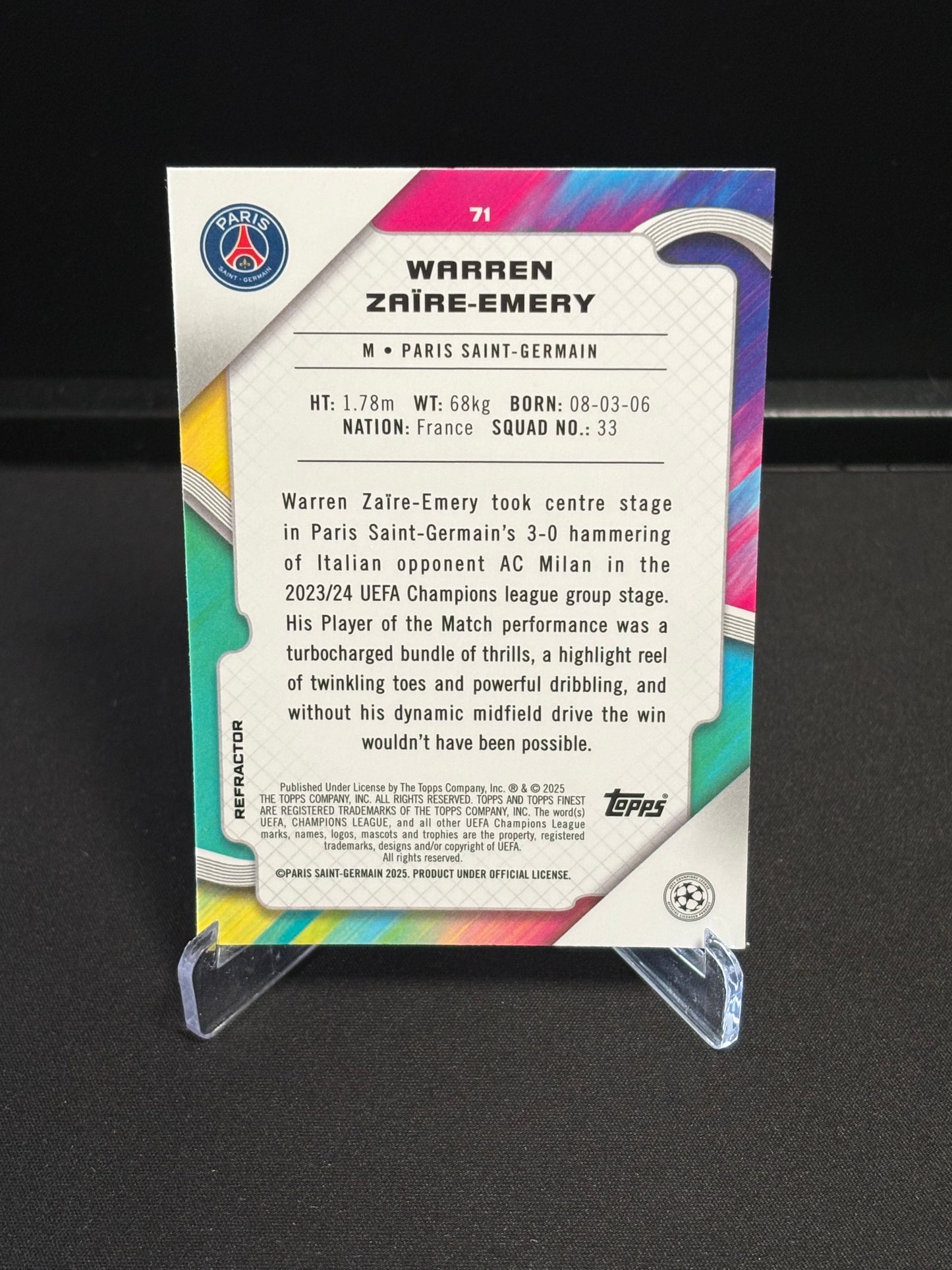 Warren Zaire-Emery Topps Finest 2024-25 "Refractor" PSG