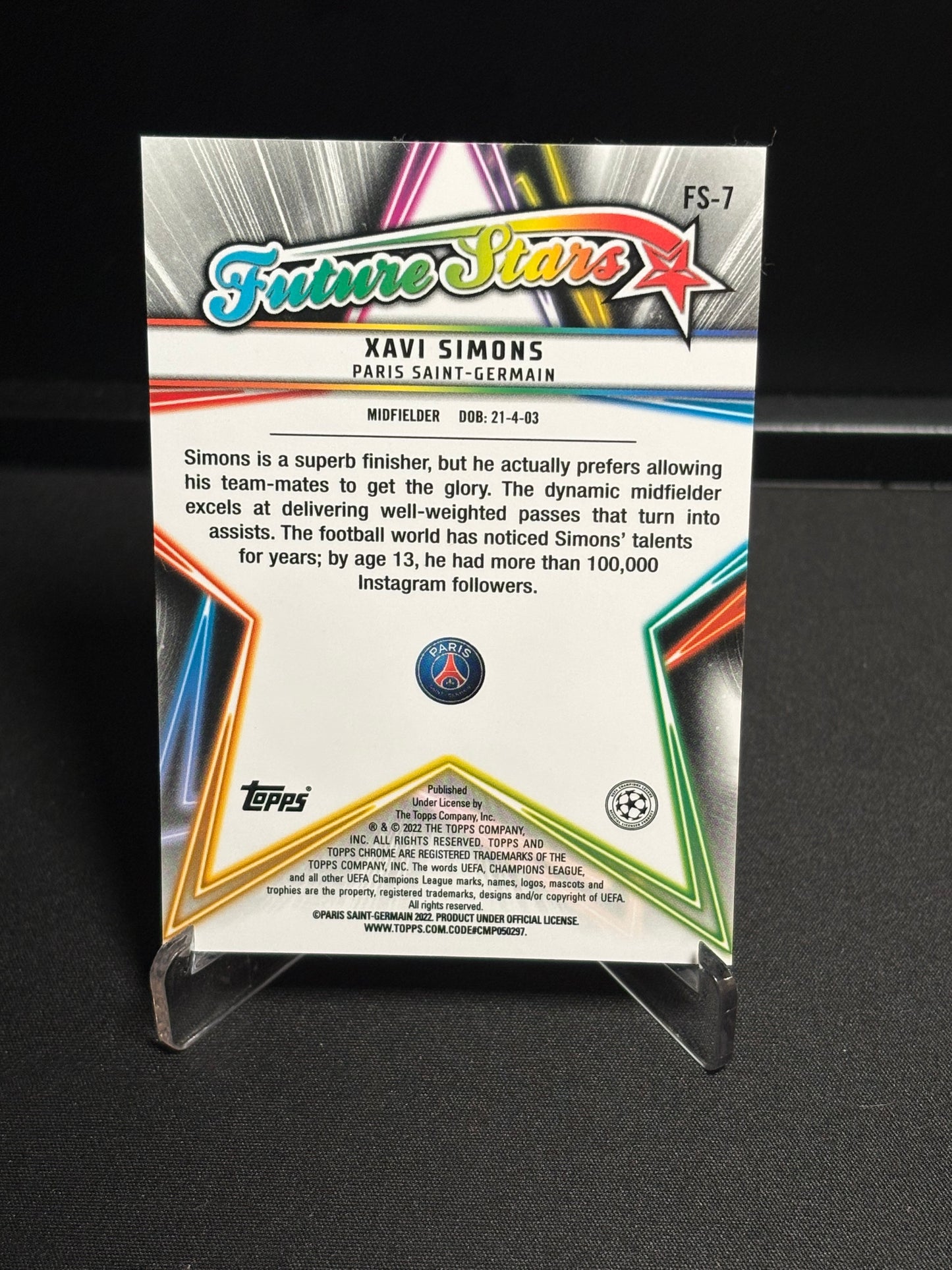Xavi Simons Topps Chrome 2021-22 "Future Stars" PSG