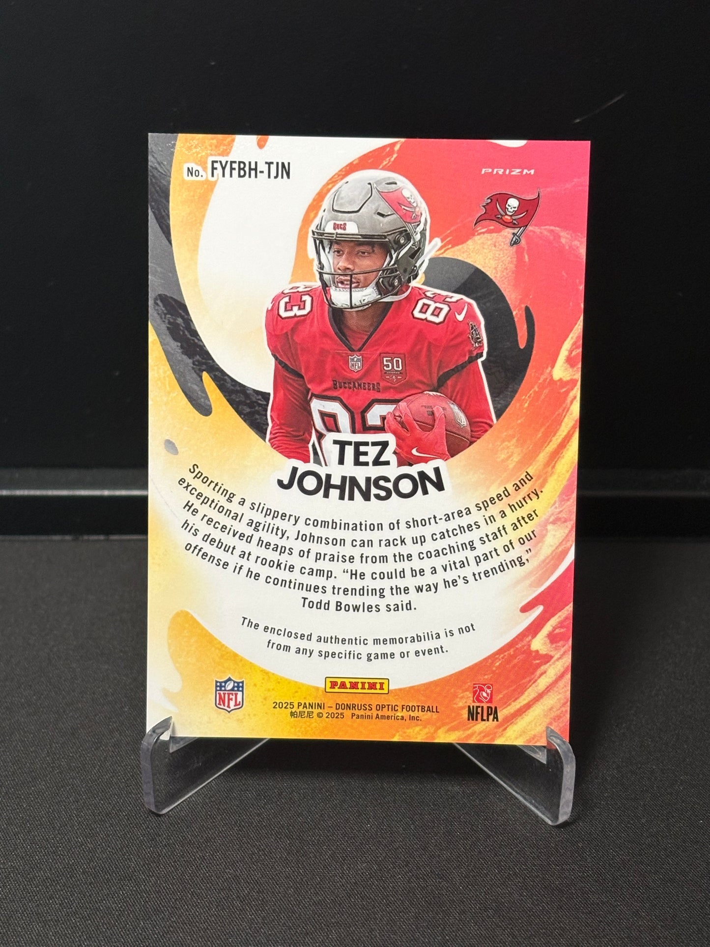 Tez Johnson RC Panini Donrus Optic 2025 "First Year Fresh" Tampa Bay Buccaneers