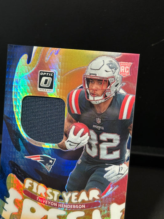 TreVeyon Henderson RC Panini Donrus Optic 2025 "First Year Fresh" New England Patriots