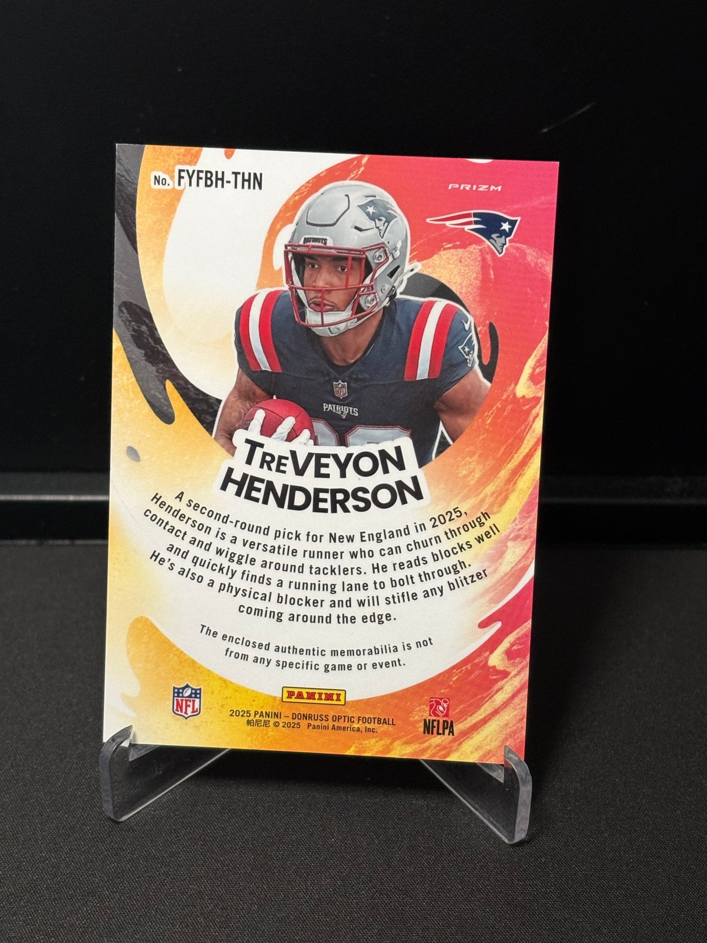 TreVeyon Henderson RC Panini Donrus Optic 2025 "First Year Fresh" New England Patriots
