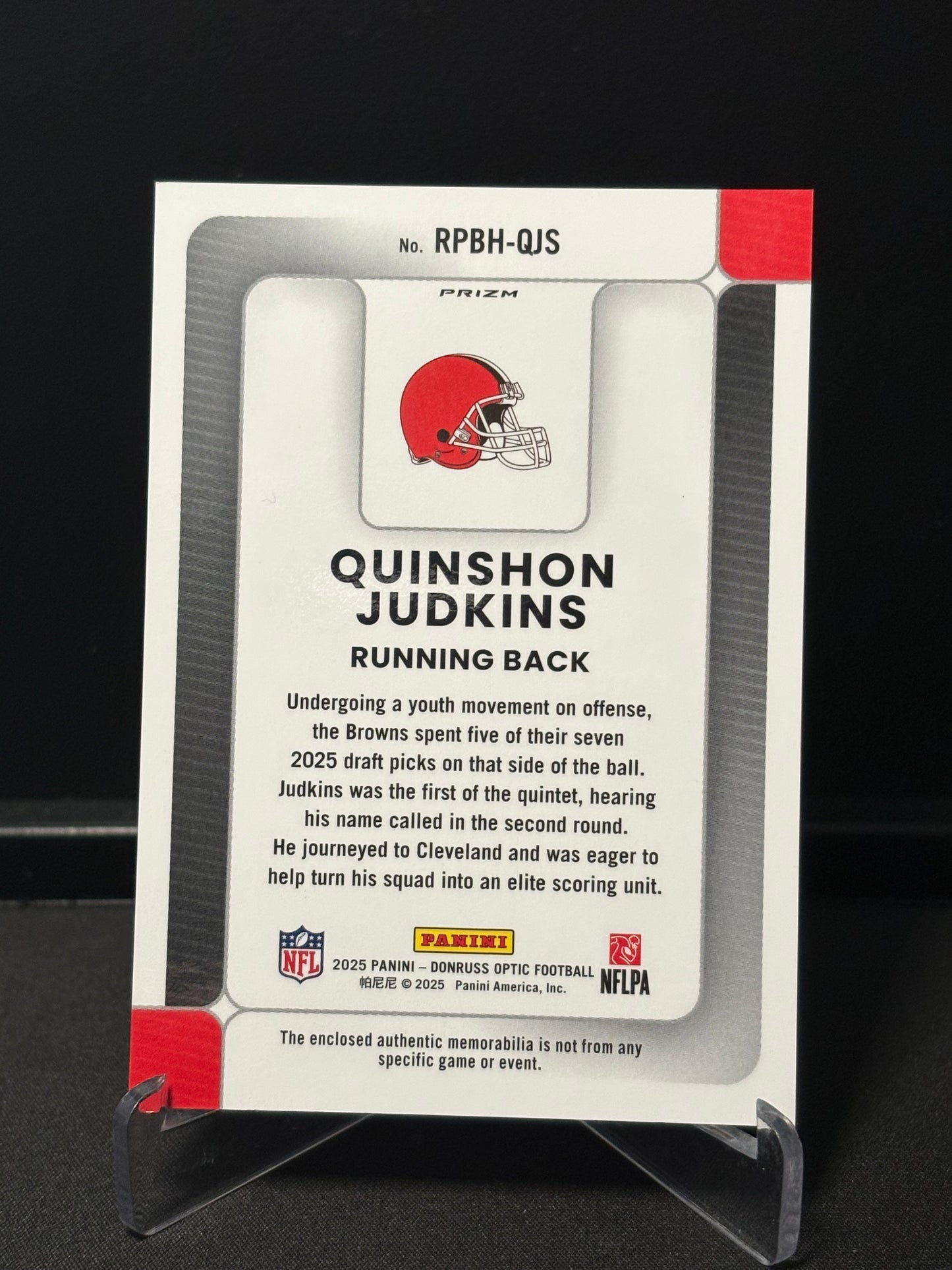 Quinshon Judkins RC Panini Donruss Optic 2025 "Rookie Phenom" Cleveland Browns