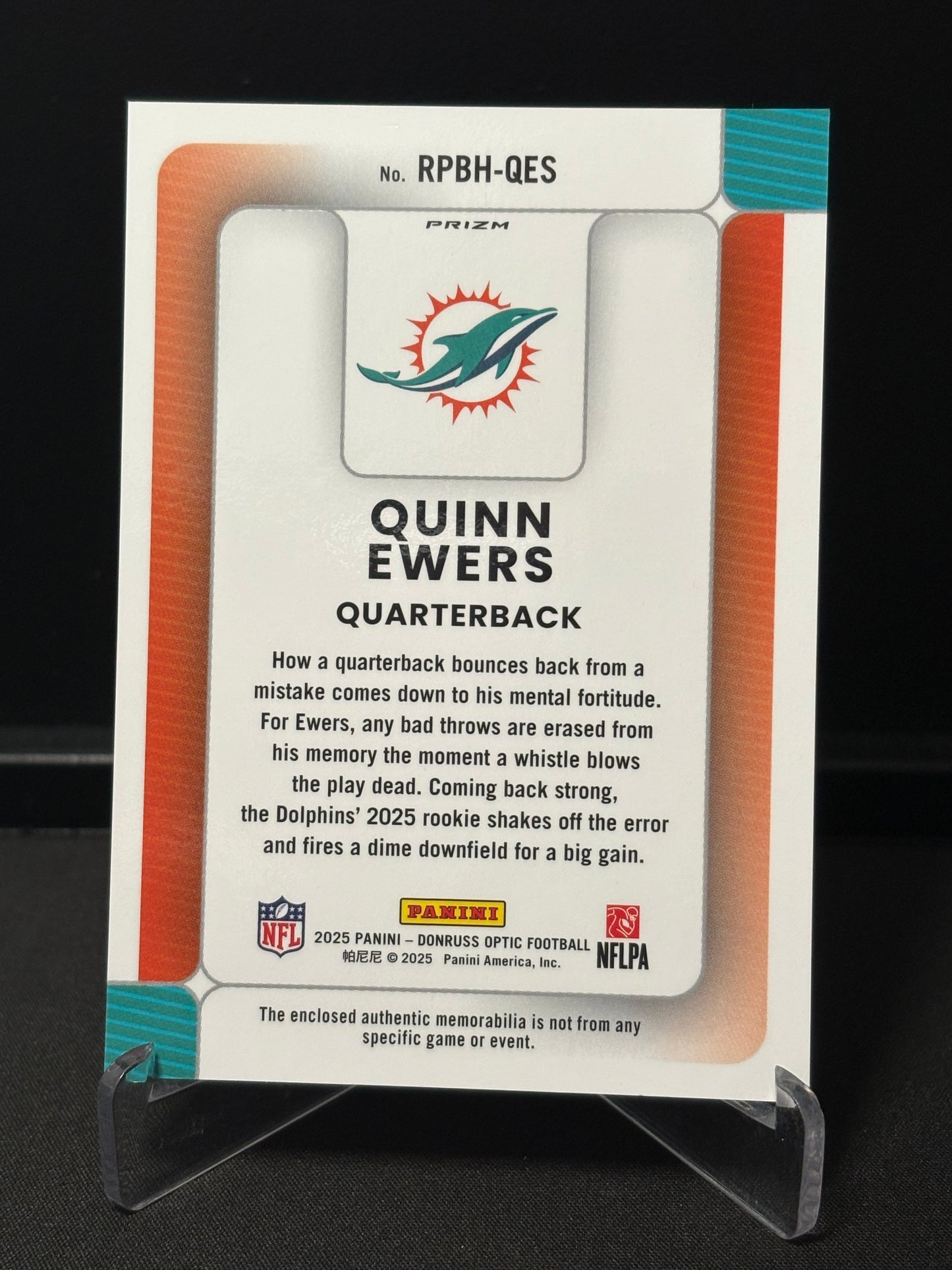Quinn Ewers RC Panini Donruss Optic 2025 "Rookie Phenom" Miami Dolphins
