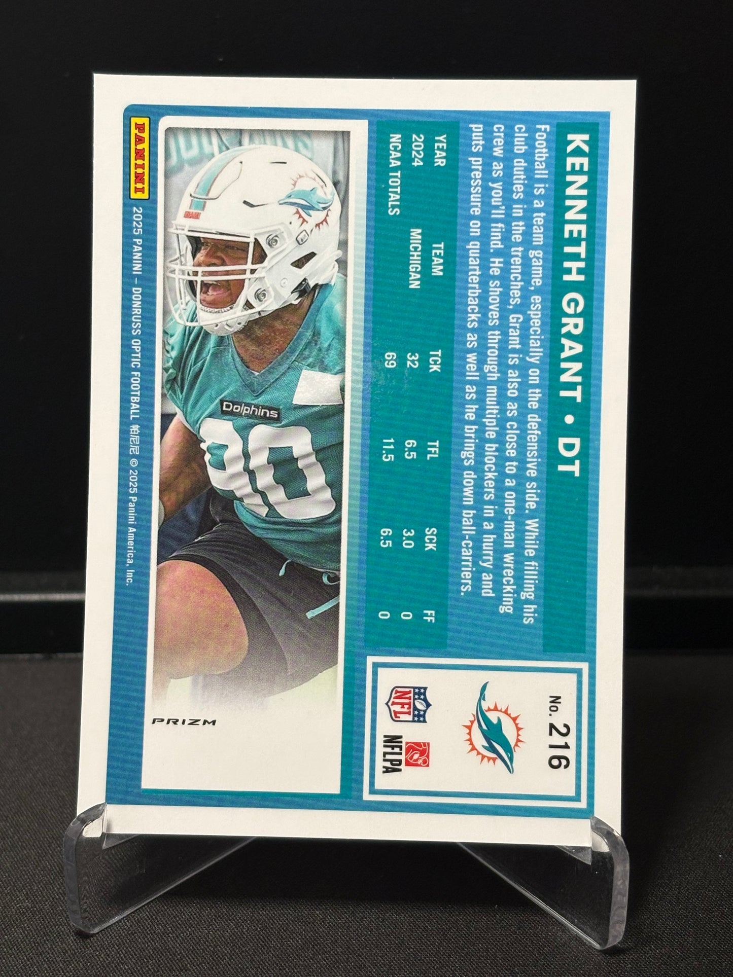 Kenneth Grant RC Donruss Optic 2025 "Blue Hyper" Miami Dolphins