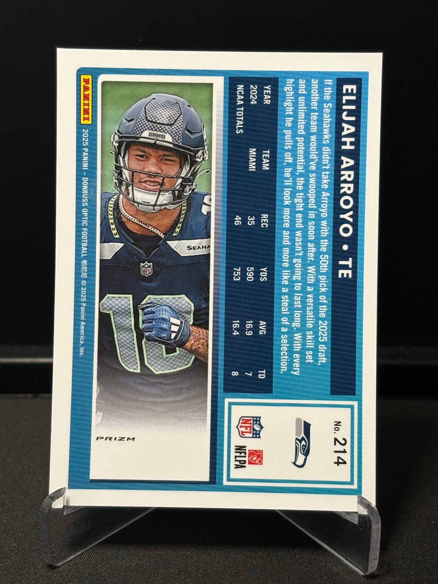 Elijah Arroyo RC Donruss Optic 2025 "Blue Hyper" Seattle Seahawks