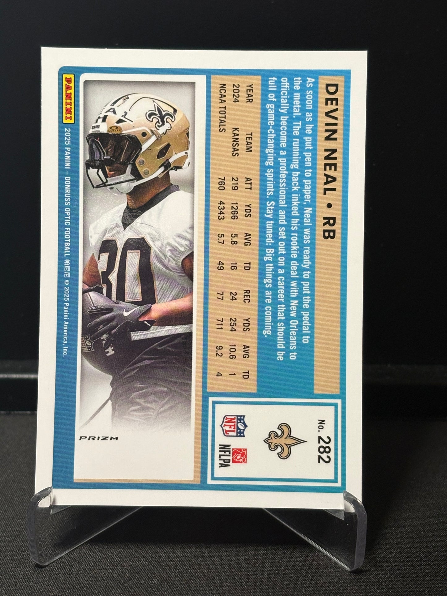 Devin Neal RC Donruss Optic 2025 "Blue Hyper" New Orleans Saints