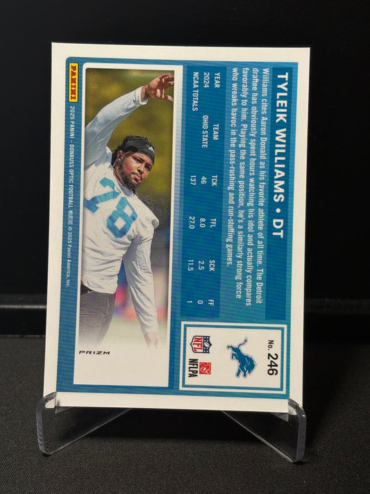 Tyleik Williams RC Donruss Optic 2025 "Blue Hyper" Detroit Lions