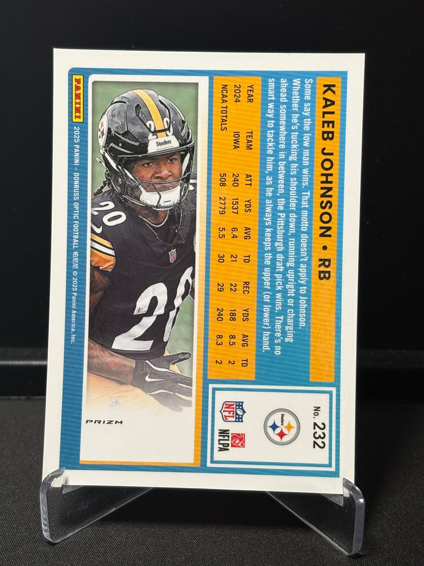 Kaleb Johnson RC Donruss Optic 2025 "Blue Hyper" Pittsburgh Steelers