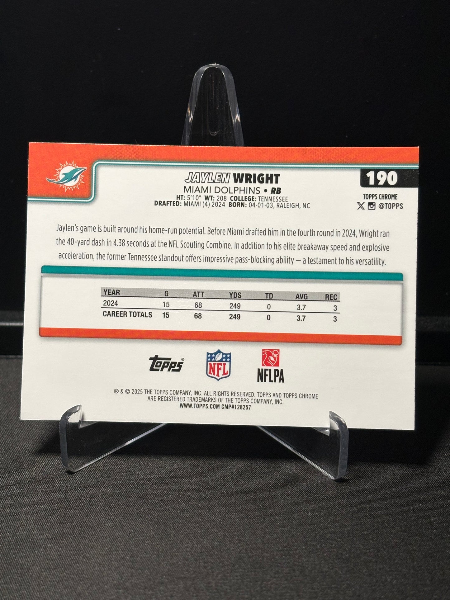 Jaylen Wright Topps Chrome 2026 "Leather" Miami Dolphins