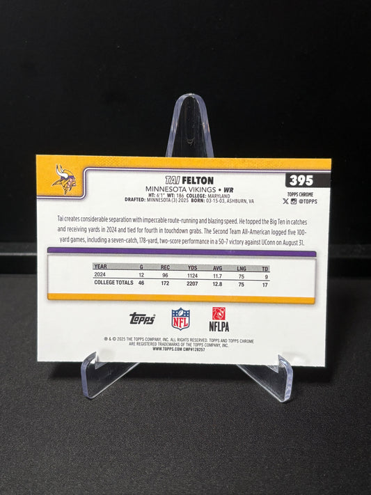 Tai Felton RC Topps Chrome 2026 "Pink /250" Minnesota Vikings