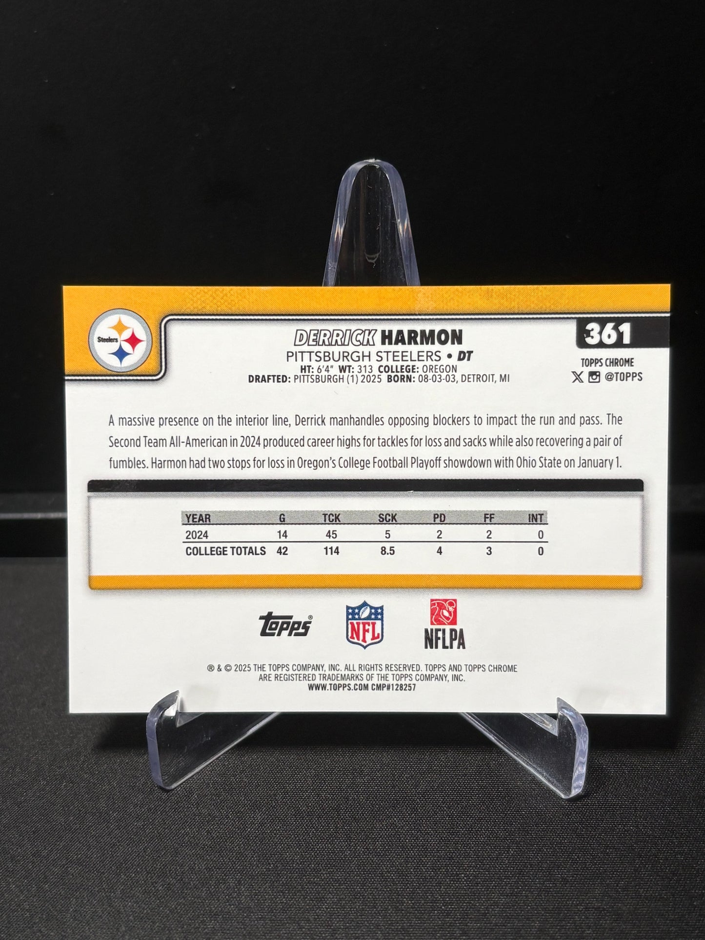 Derrick Harmon RC Topps Chrome 2026 "Orange Wave /25" Pittsburgh Steelers