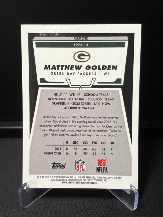 Matthew Golden RC Topps Chrome 2026 " 1975 Refractor" Green Bay Packers