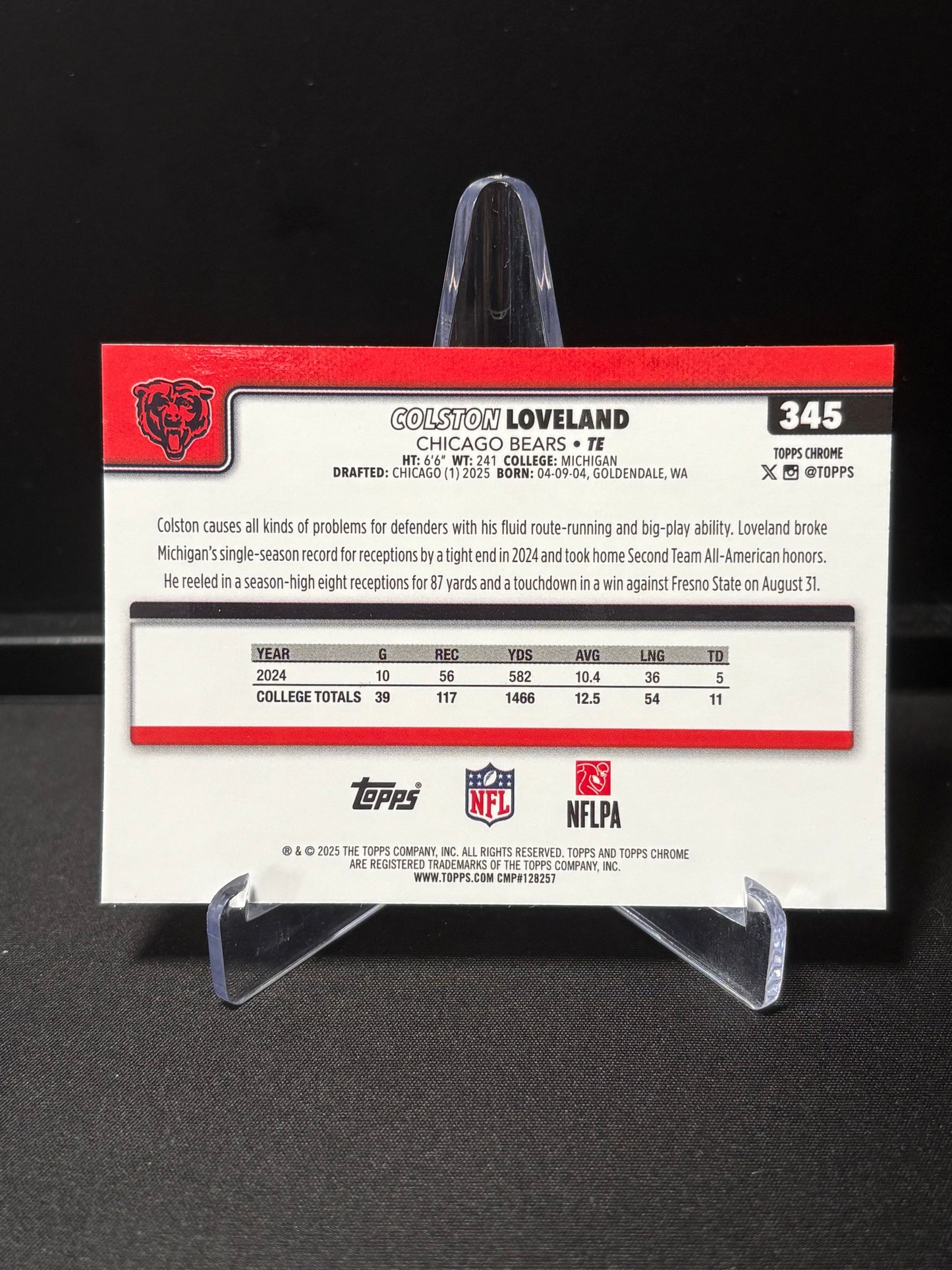 Colston Loveland RC Topps Chrome 2026 "X-Fractor" Chicago Bears