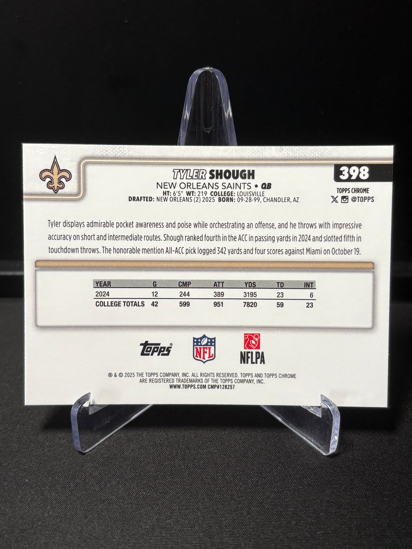 Tyler Shough RC Topps Chrome 2026 "Pink X-Fractor" New Orleans Saints