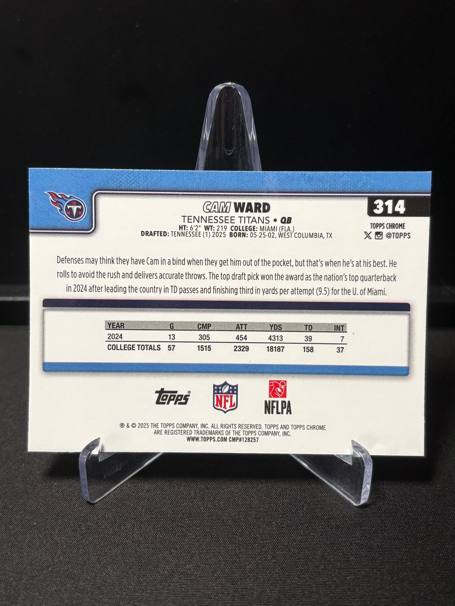 Cam Ward RC Topps Chrome 2026 "X-Fractor" Tennessee Titans