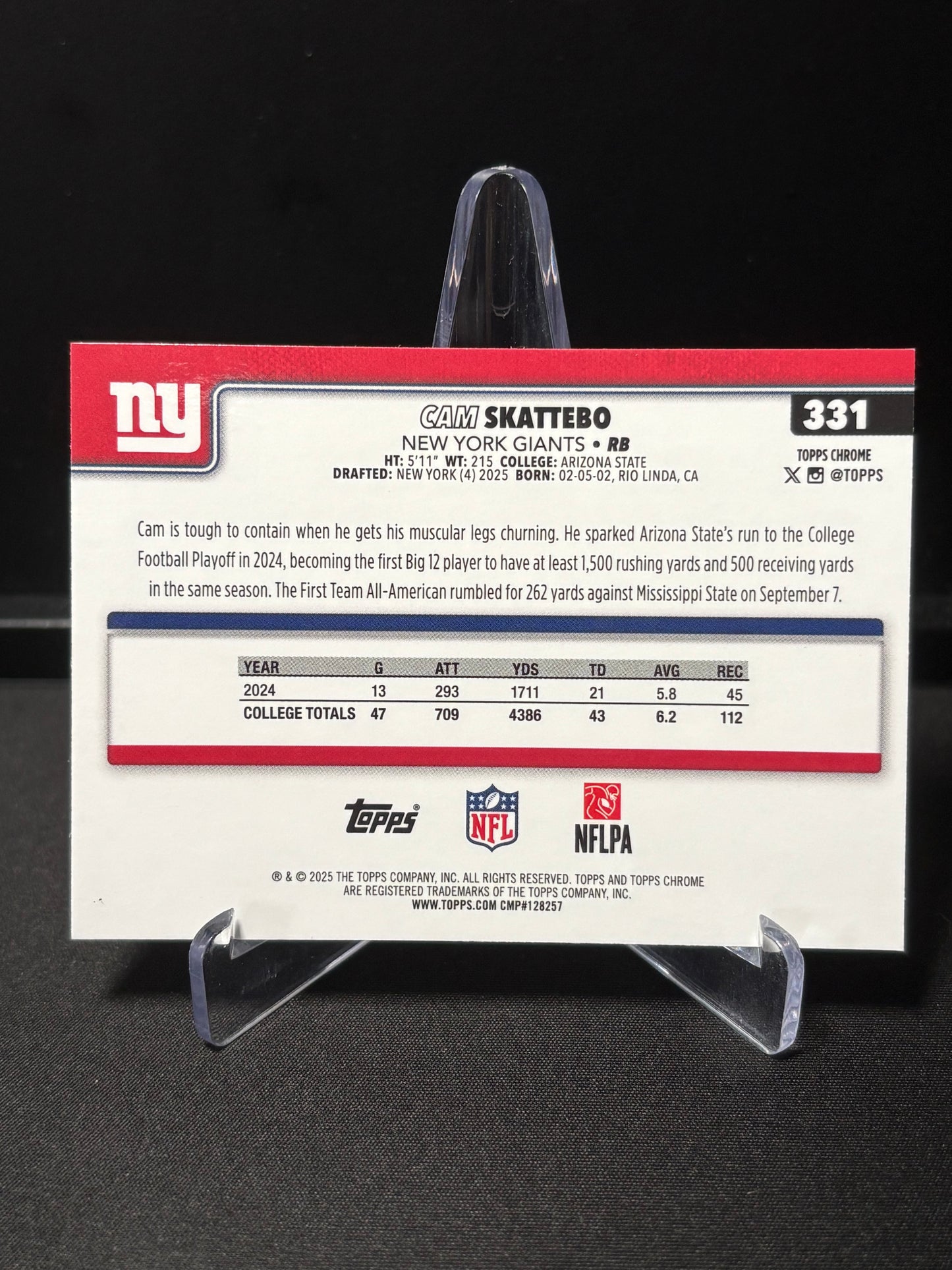 Cam Skattebo RC Topps Chrome 2026 "Pink X-Fractor" New York Giants
