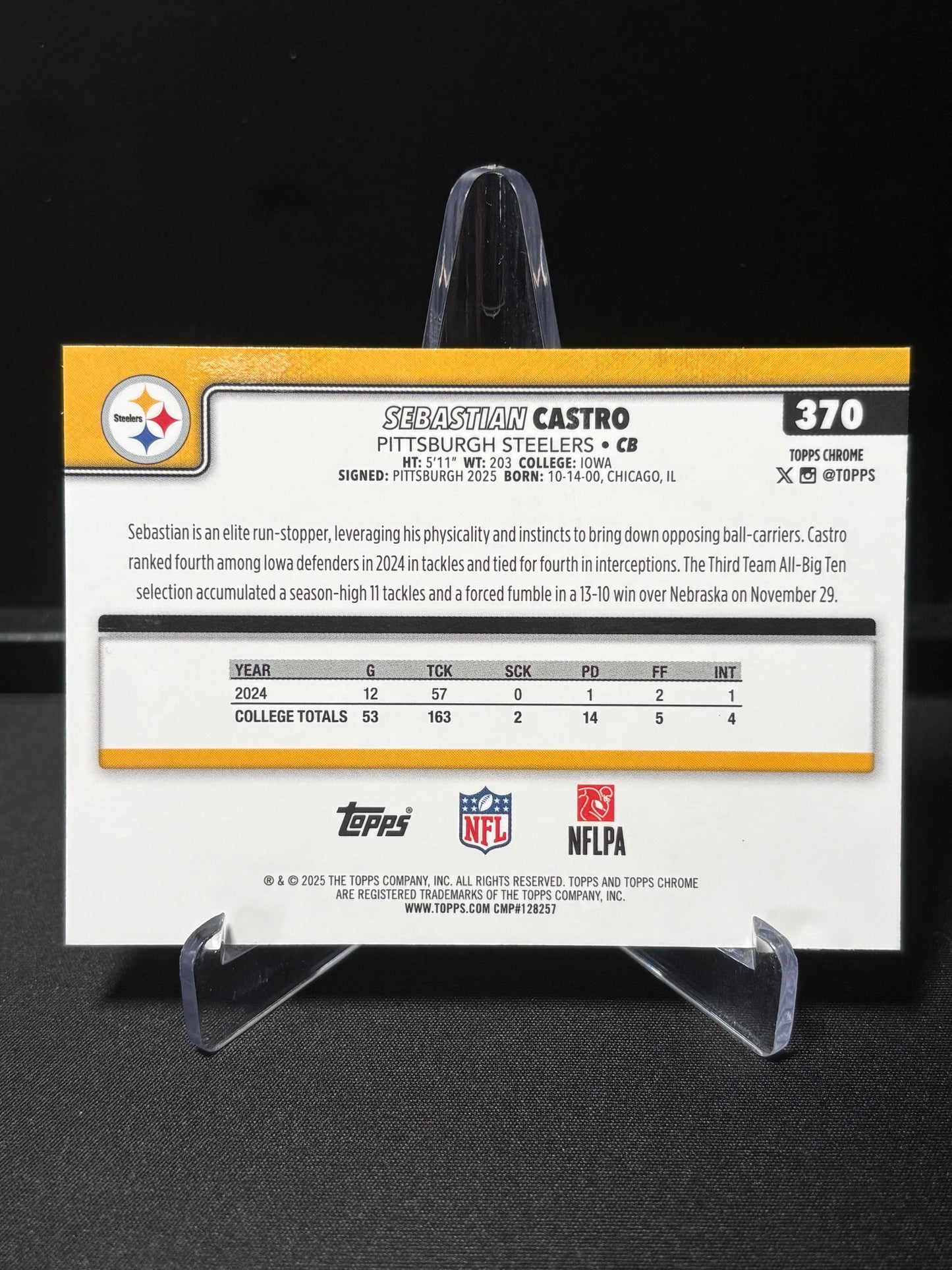 Sebastian Castro RC Topps Chrome 2026 "Neon Pulse" Pittsburgh Steelers