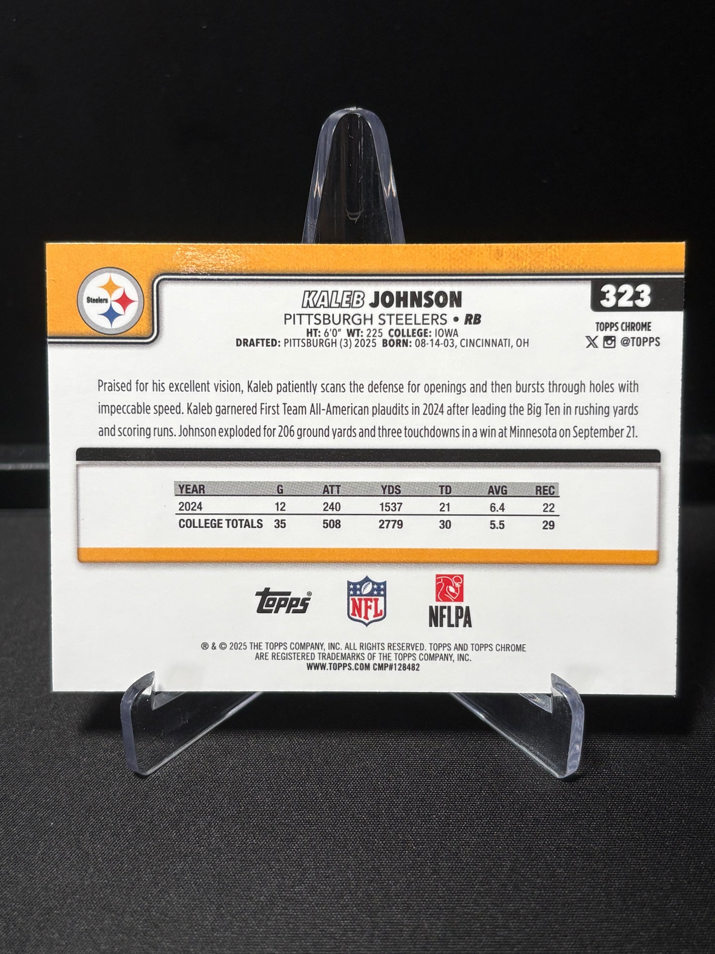 Kaleb Johnson RC Topps Chrome 2026 "Lightboard Logo" Pittsburgh Steelers