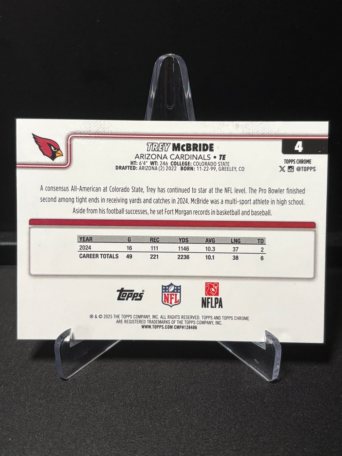 Trey McBride Topps Chrome 2026 "Image Variation" Arizona Cardinals