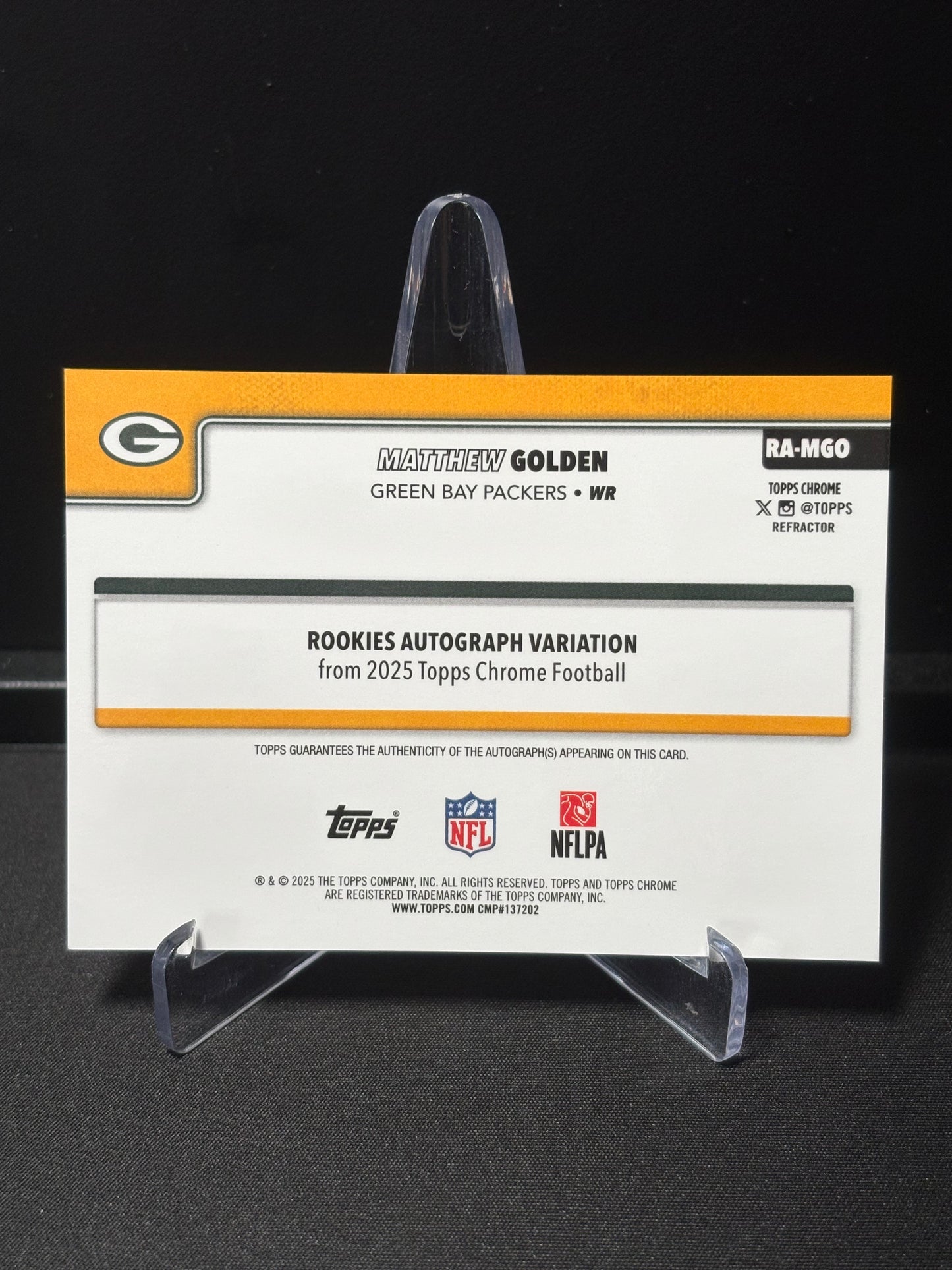 Matthew Golden RC Topps Chrome 2026 "Auto Refractor /499" Green Bay Packers