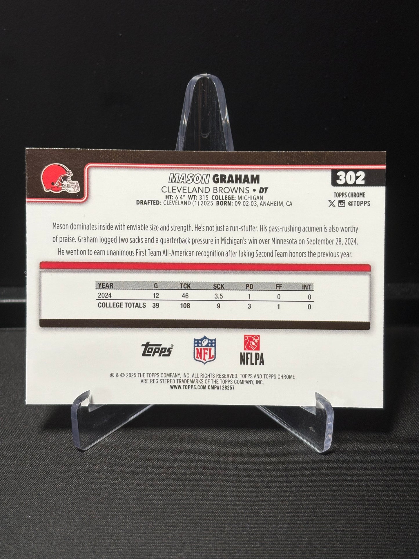 Mason Graham RC Topps Chrome 2026 "Lime X-Fractor" Cleveland Browns