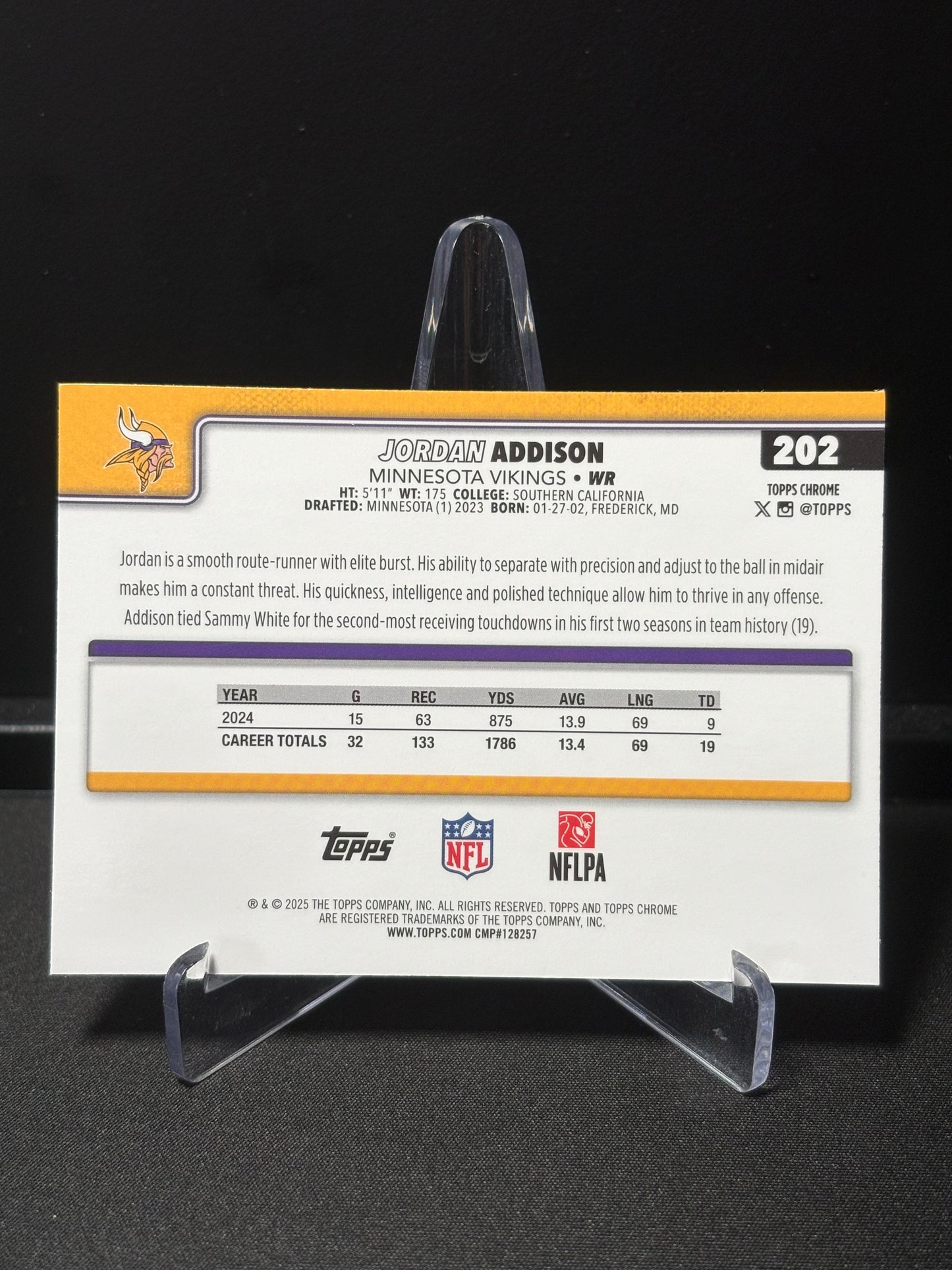 Jordan Addison Topps Chrome 2026 "Lime X-Fractor" Minnestota Vikings