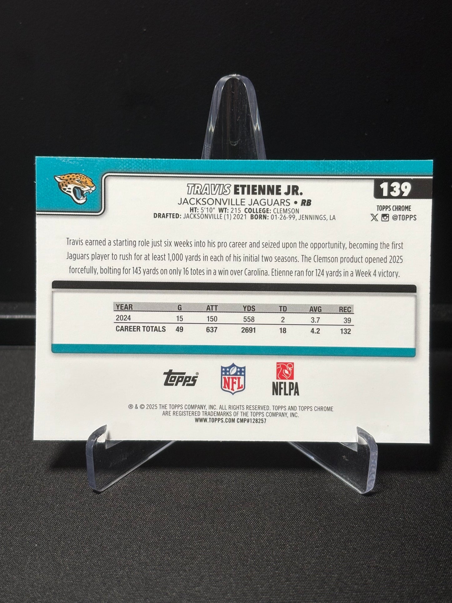 Travis Etienne Jr Topps Chrome 2026 "Lime X-Fractor" Jacksonville Jaguars