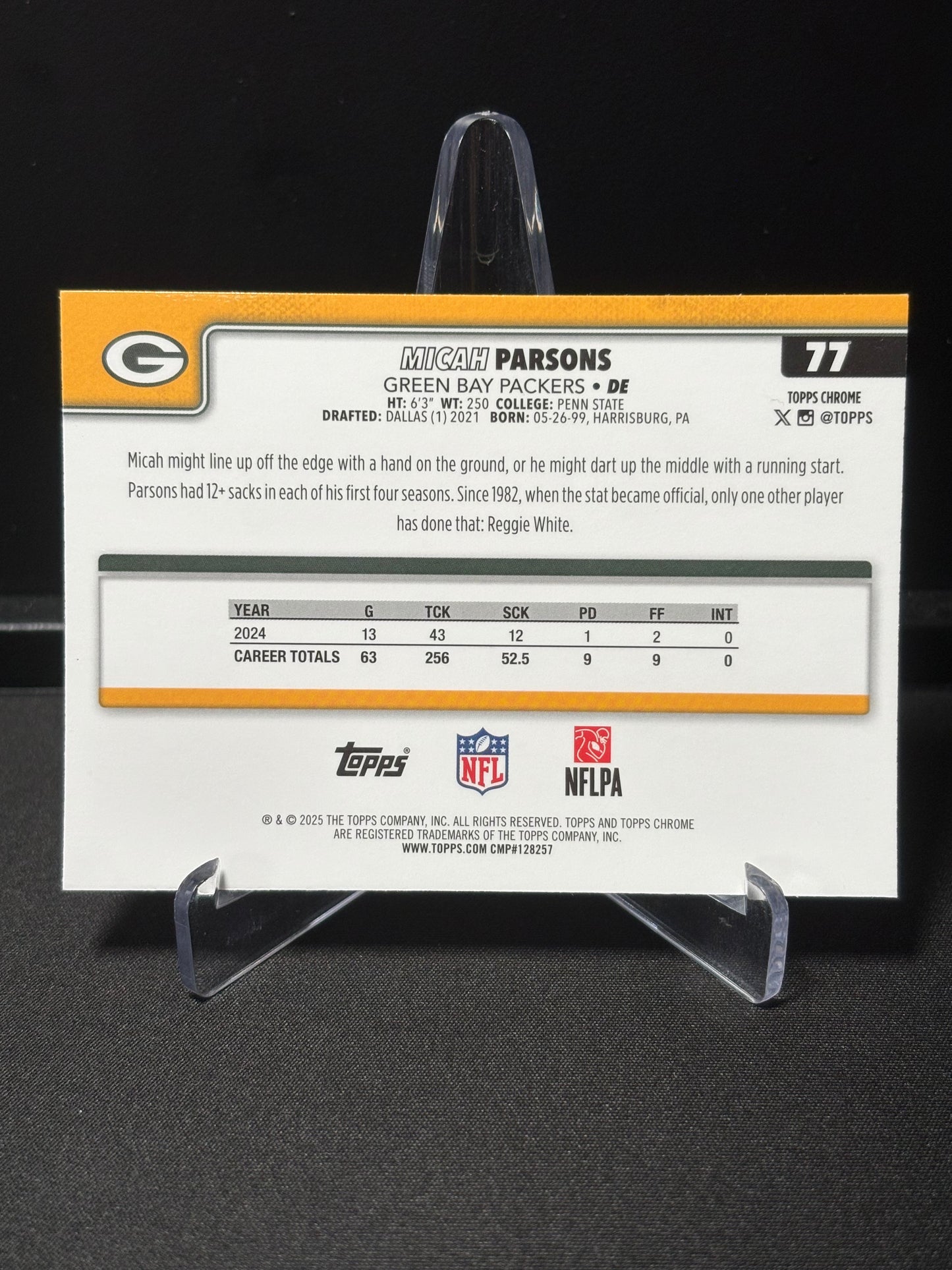 Micah Parsons Topps Chrome 2026 "Lime X-Fractor" Green Bay Packers