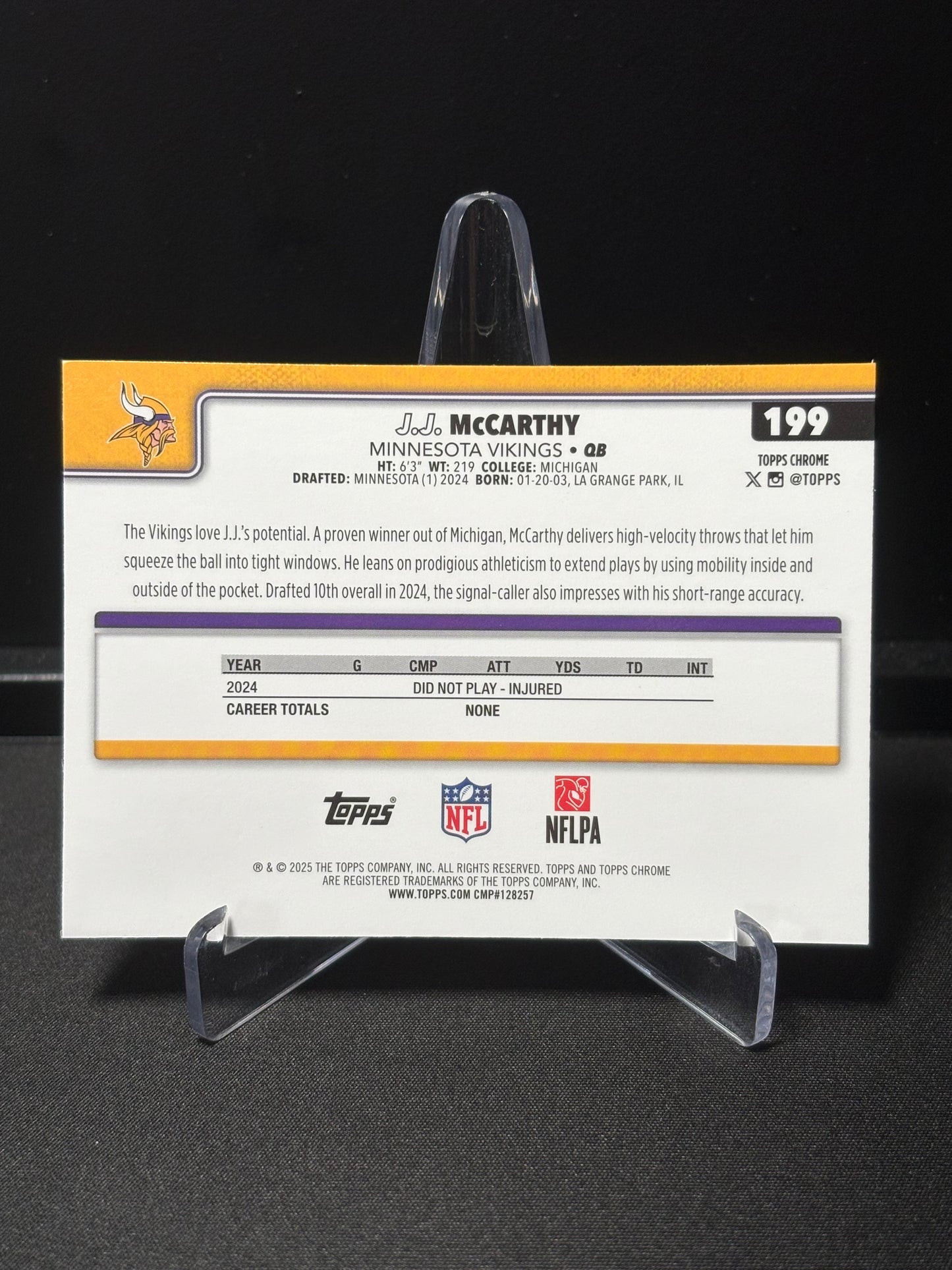 J.J. McCarthy Topps Chrome 2026 "Lime X-Fractor" Minnesota Vikings